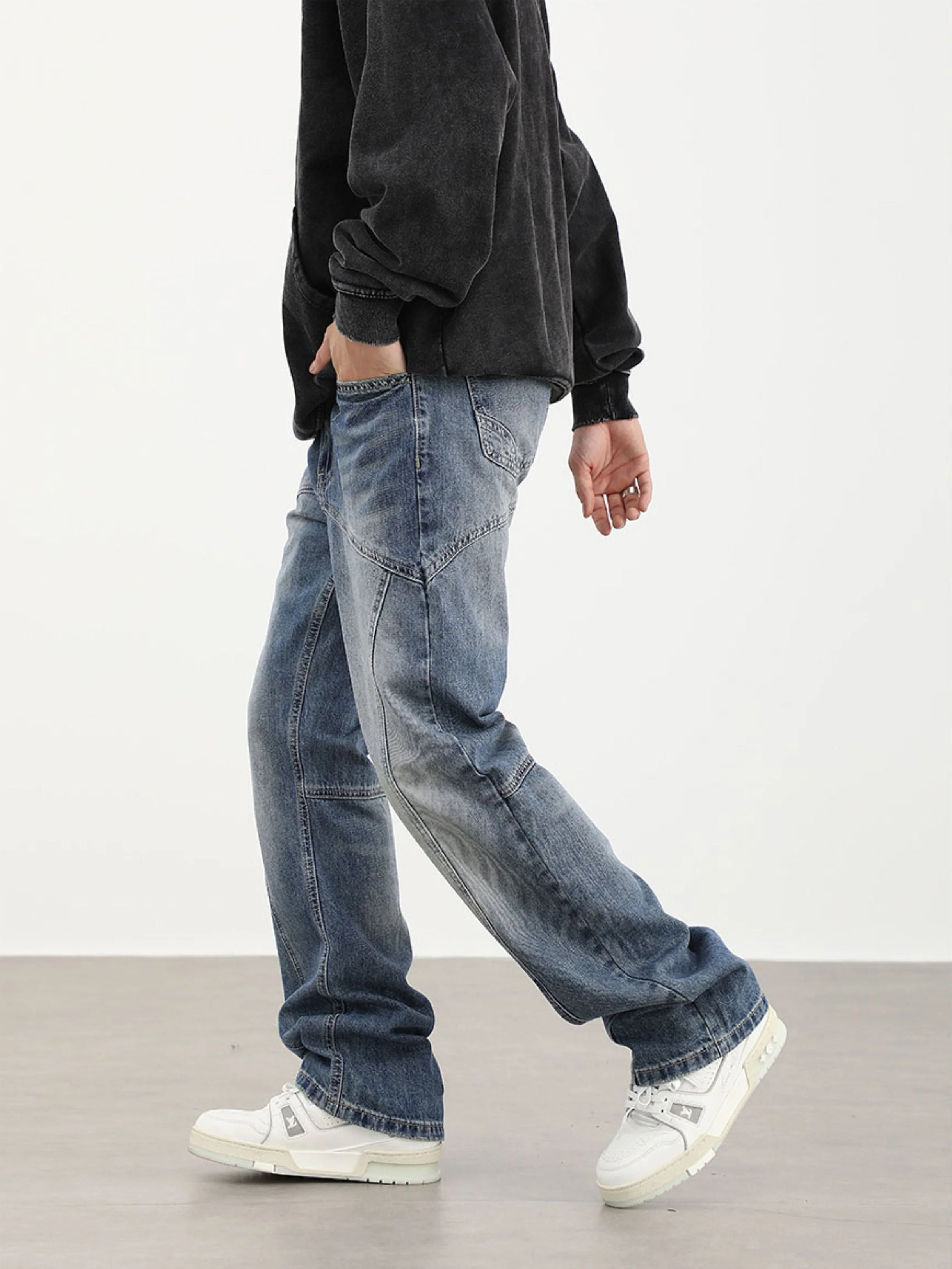 90's Front Seam Loose Fit Straight Leg Denim - Image 4