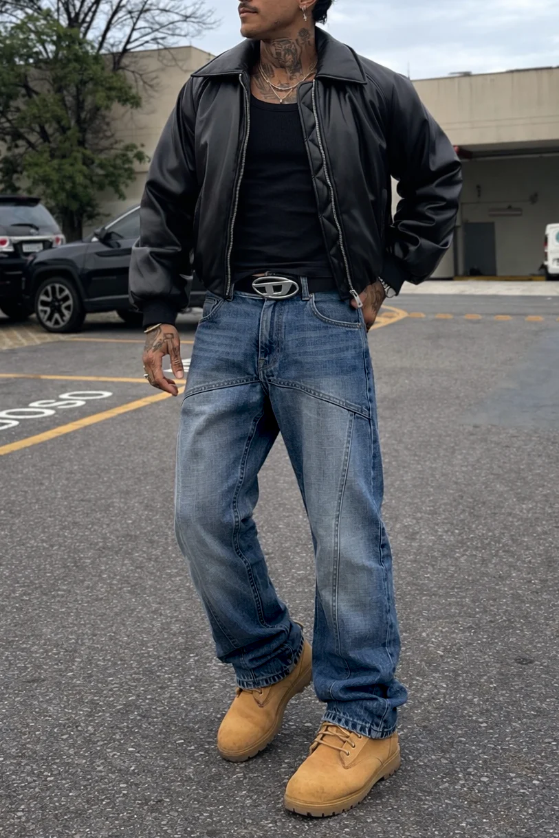 90's Front Seam Loose Fit Straight Leg Denim - Image 6