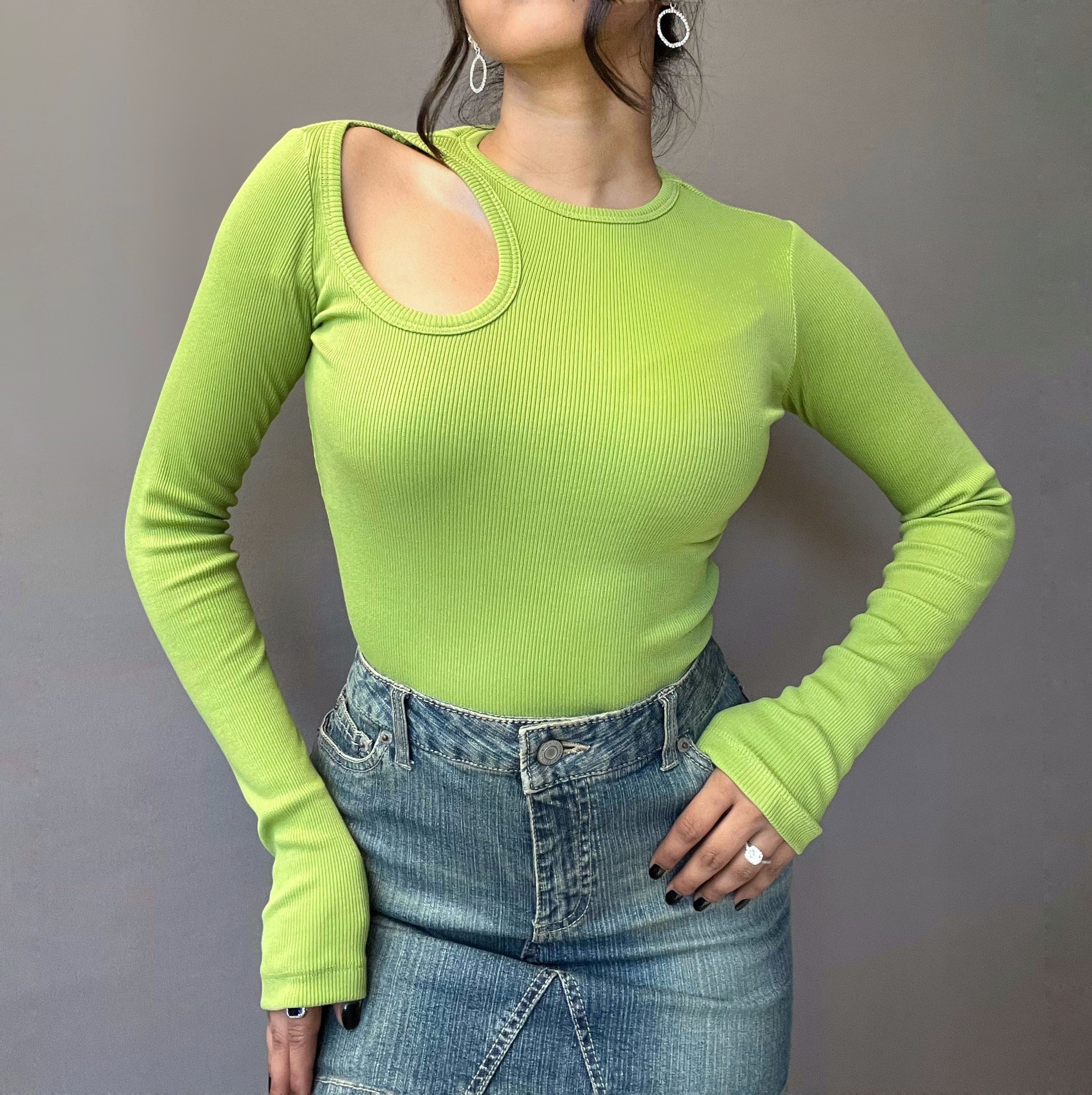 Aesthetic Hollow Out Full Sleeves Rib Top - Image 5