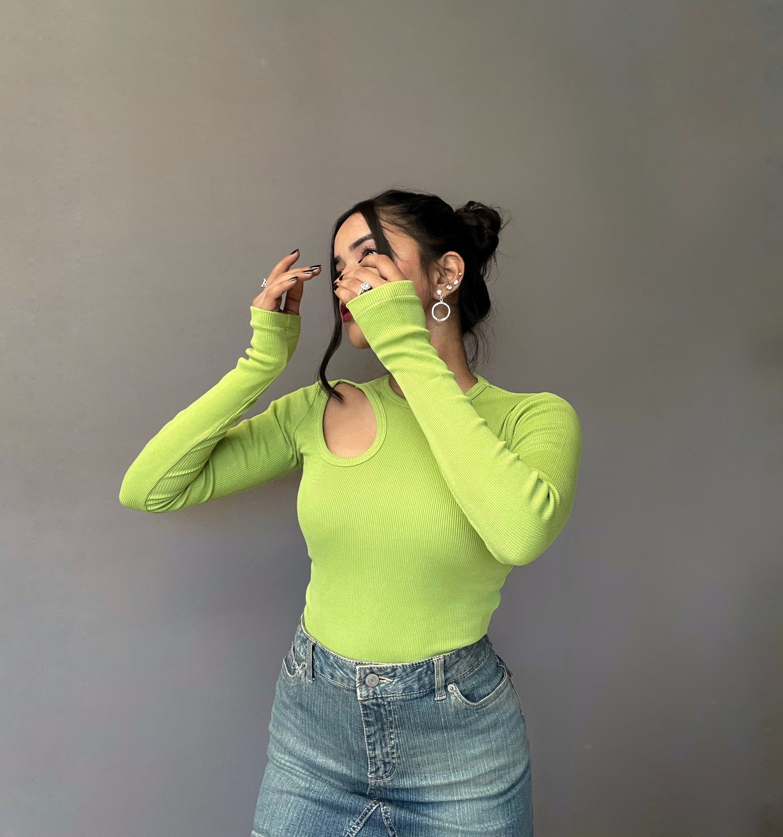 Aesthetic Hollow Out Full Sleeves Rib Top - Image 6