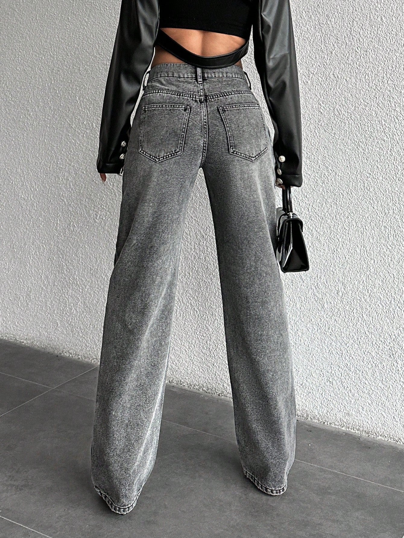 Basic Light Grey Wash Straight Leg Jeans - Image 2
