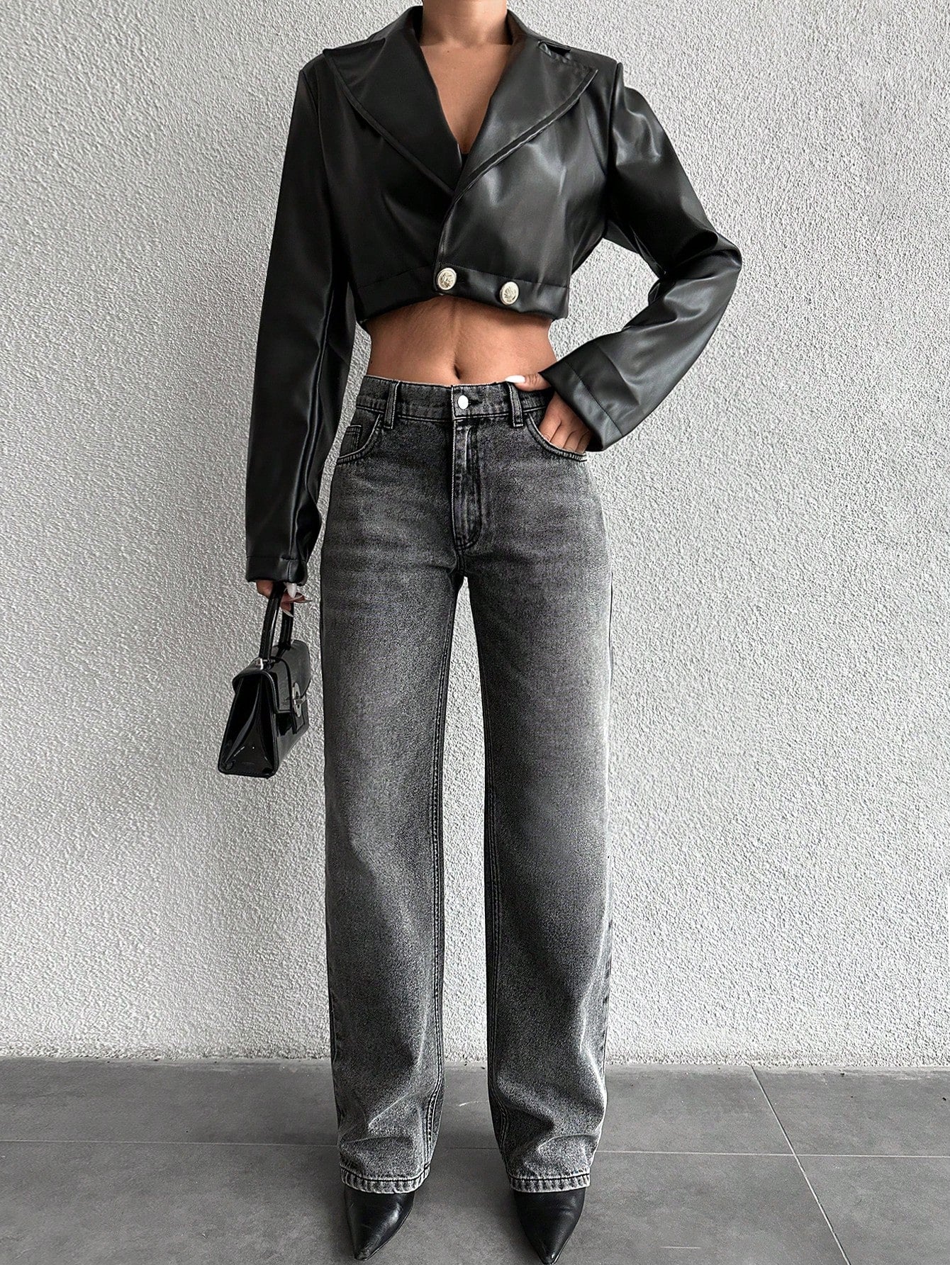 Basic Light Grey Wash Straight Leg Jeans - Image 3