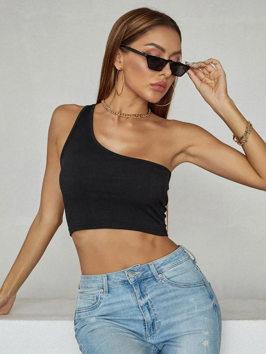 Basic One Shoulder Crop Top - Image 12