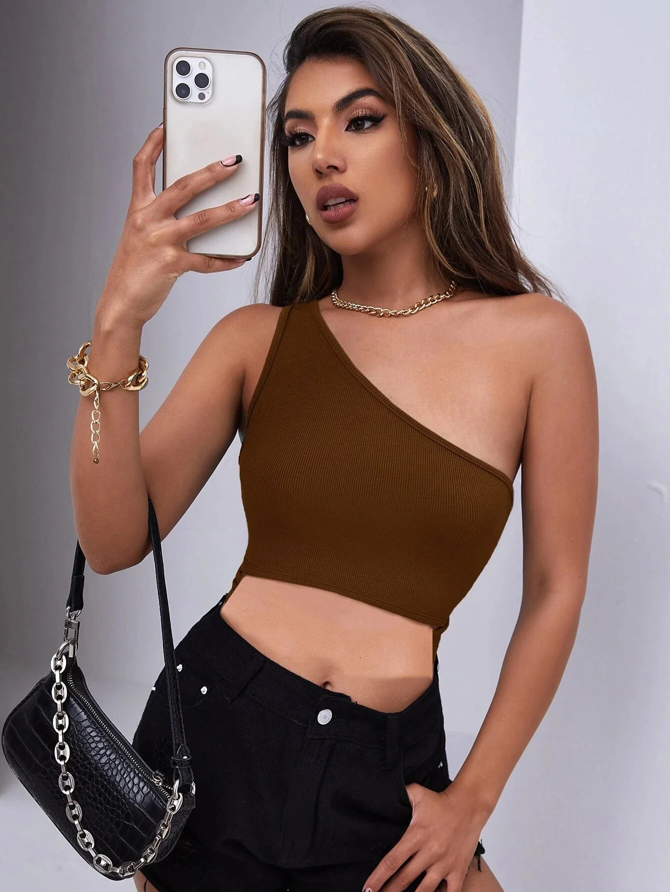Basic One Shoulder Crop Top - Image 13