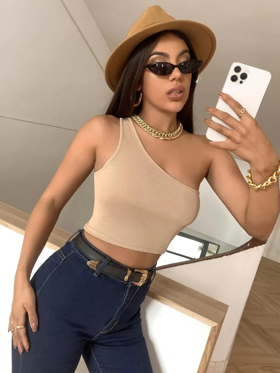 Basic One Shoulder Crop Top - Image 14