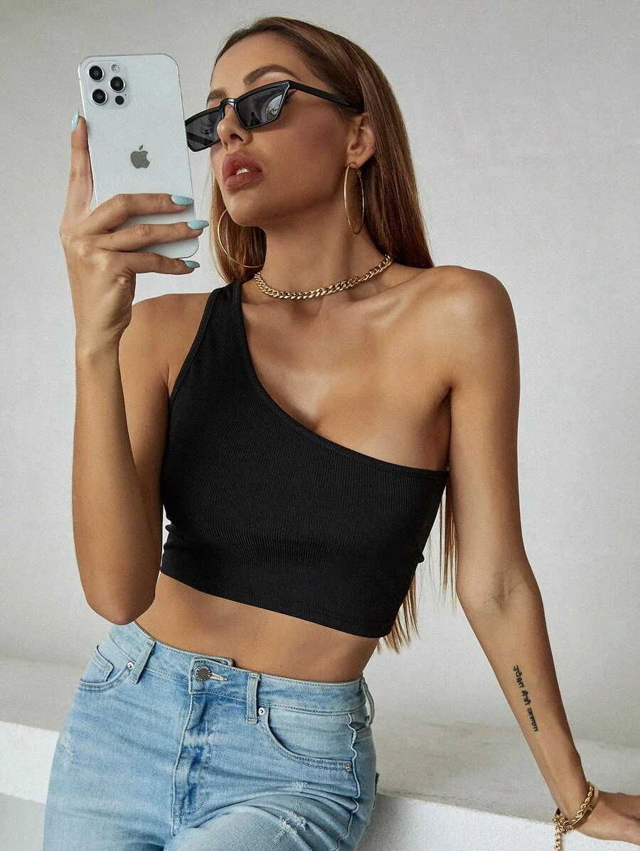 Basic One Shoulder Crop Top - Image 7