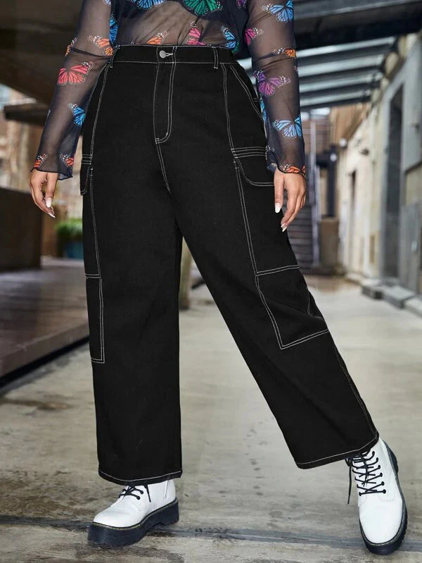 Black Carpenter Cargo Curve Jeans - Image 2