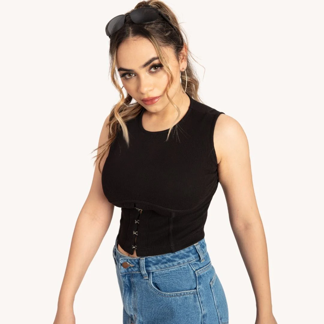 Black Hook Up Corset Tank Top - Image 3