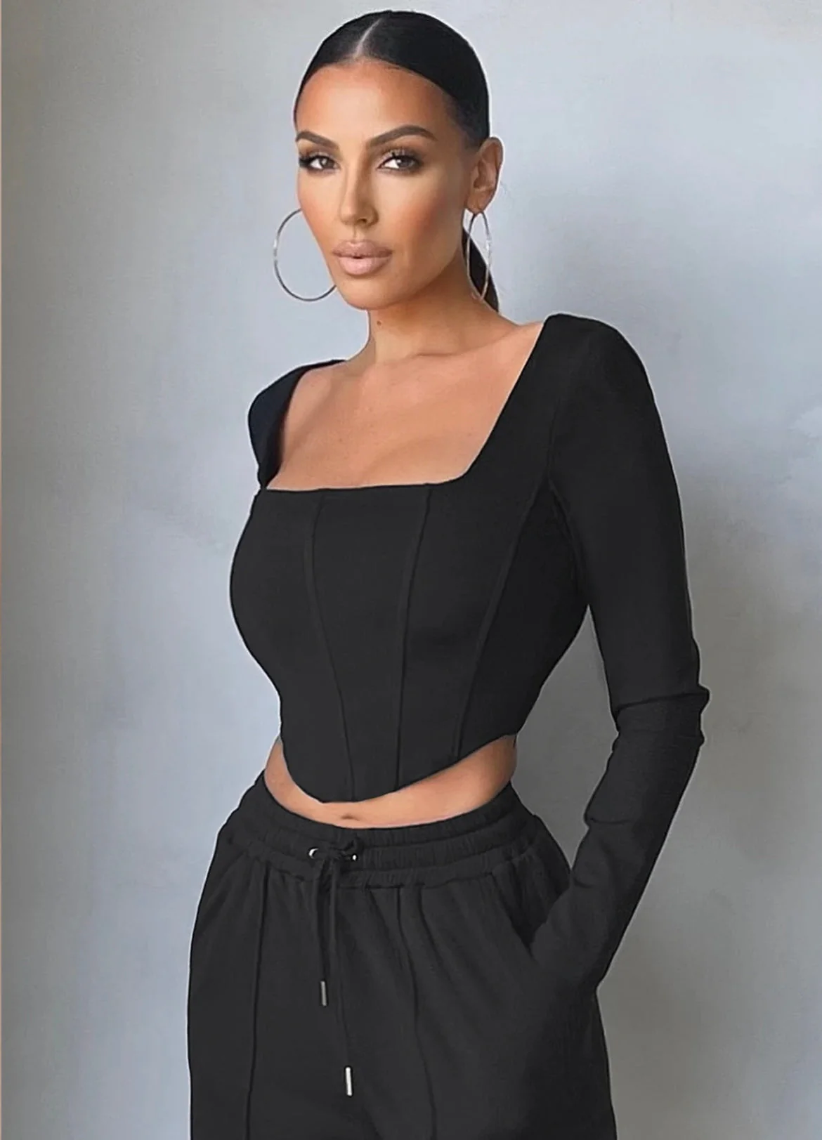 Black Long Sleeve Corset Top - Image 2