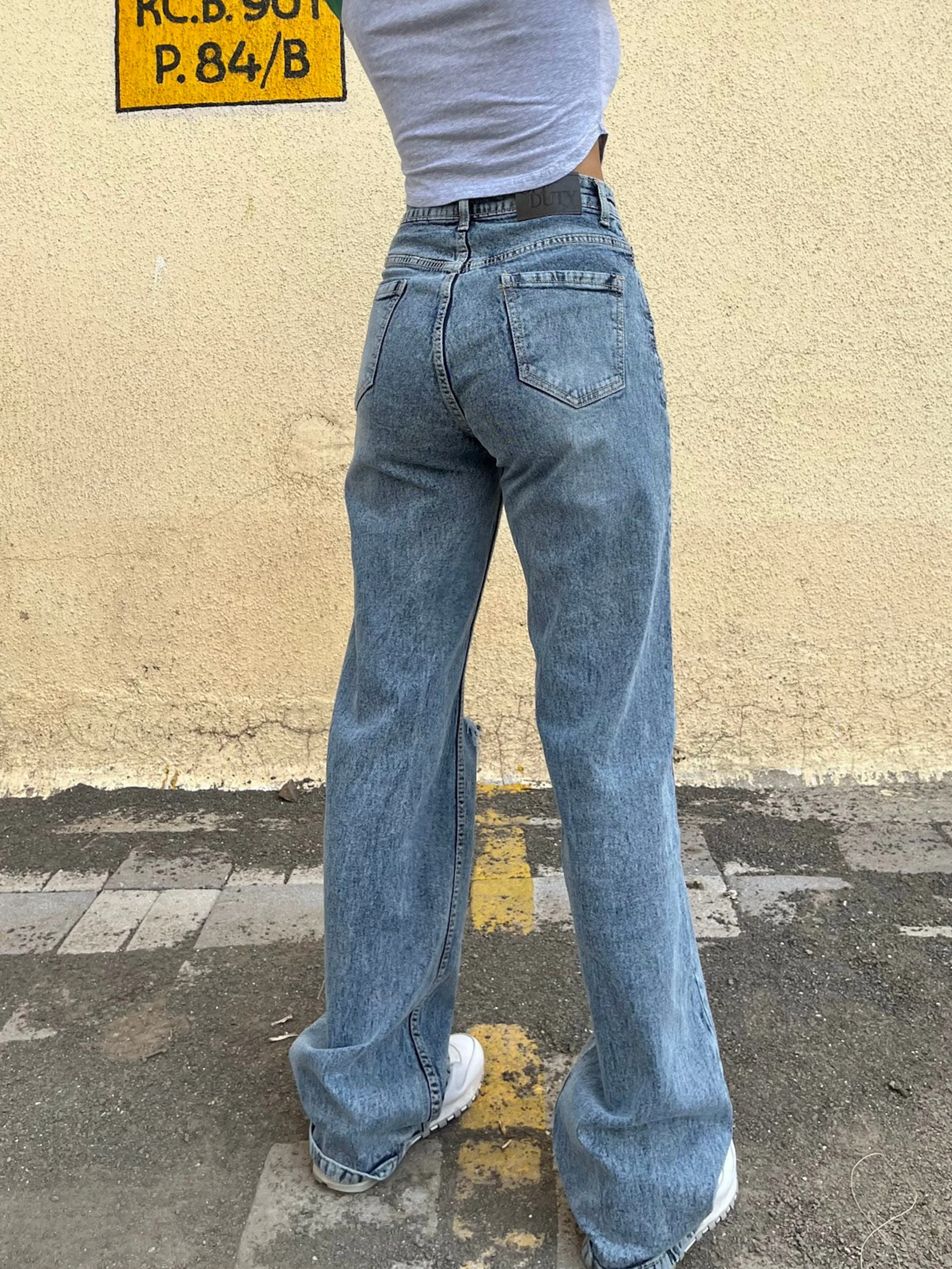Blue Basic Ripped Straight Leg High Rise Jeans - Image 2