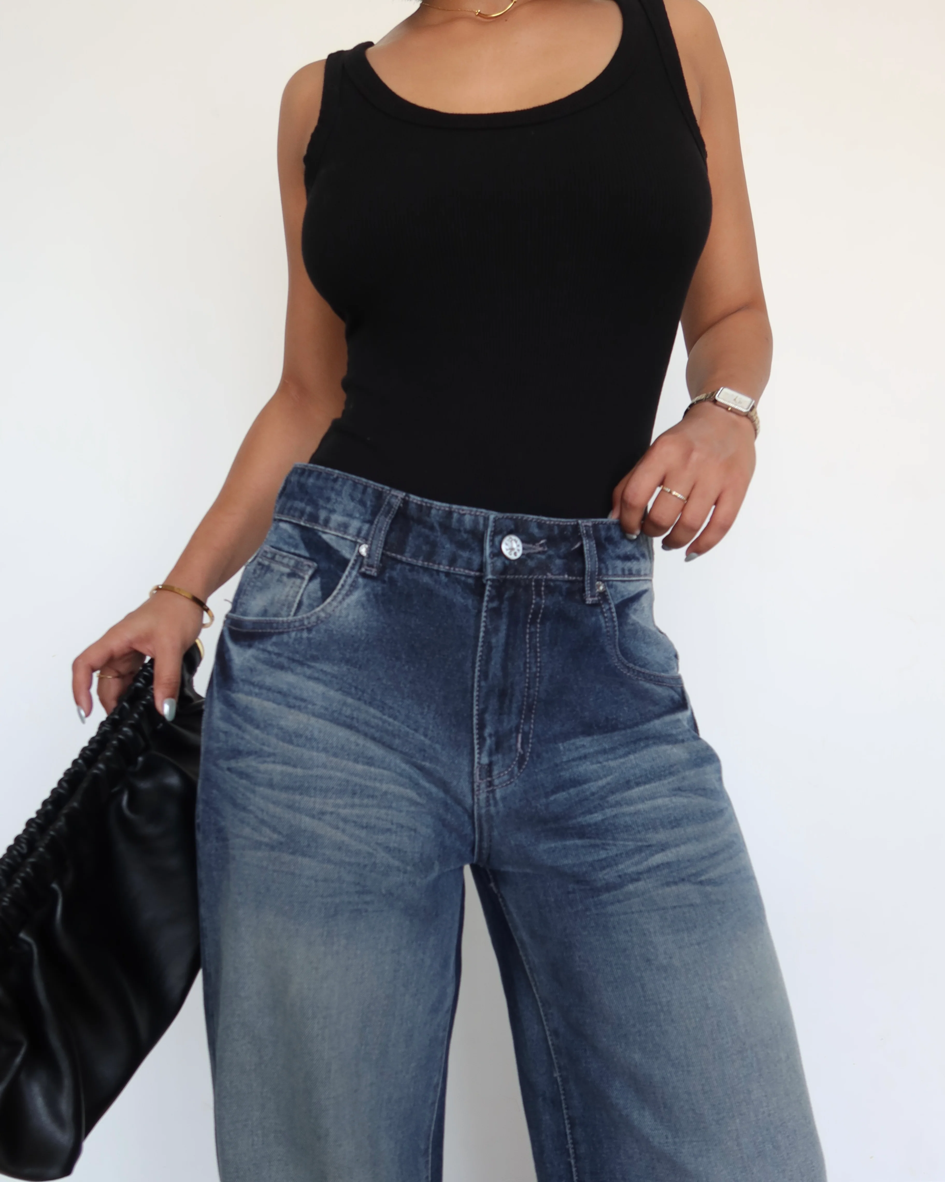Blue Brushed Wide Leg Jeans - Image 2