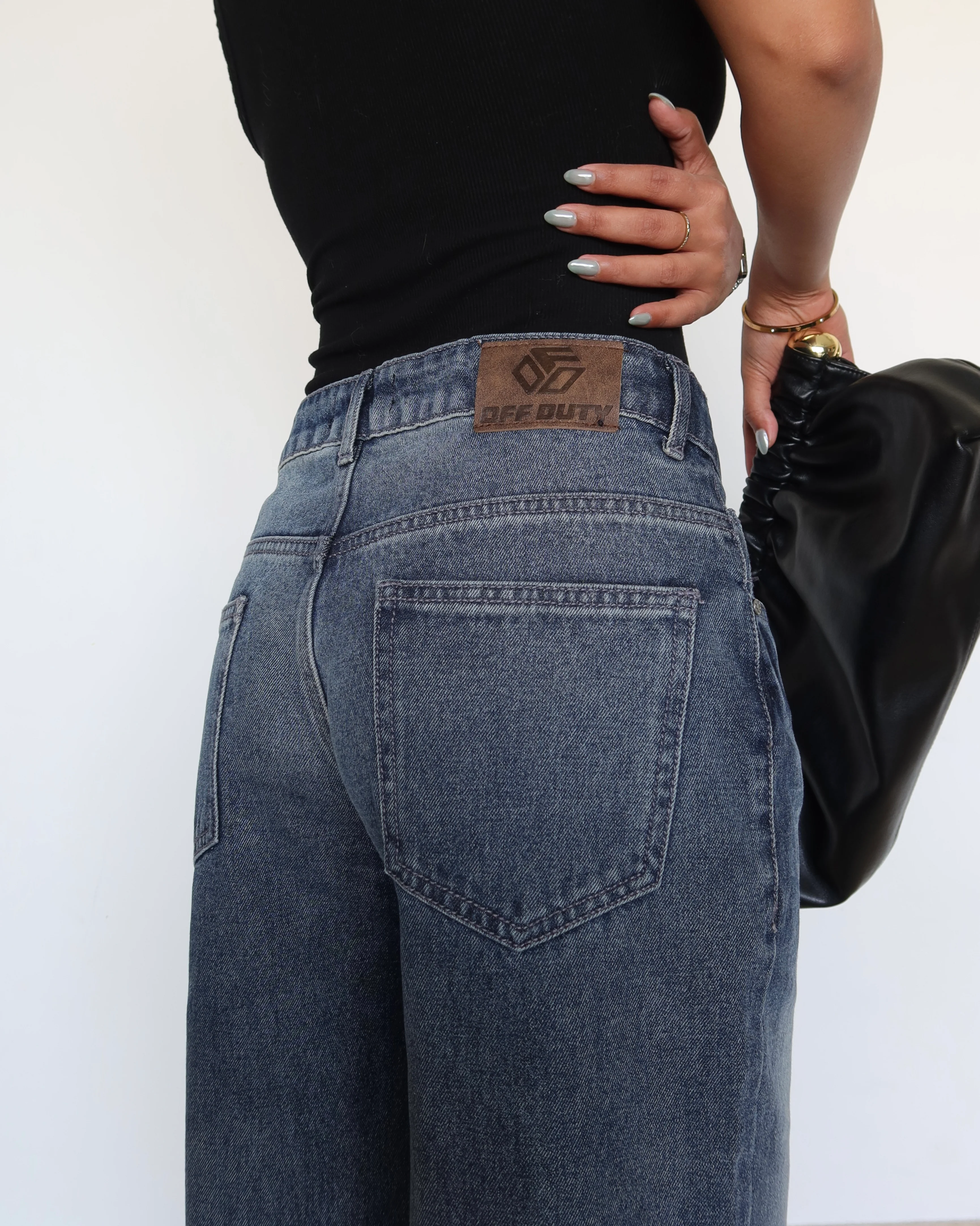 Blue Brushed Wide Leg Jeans - Image 3
