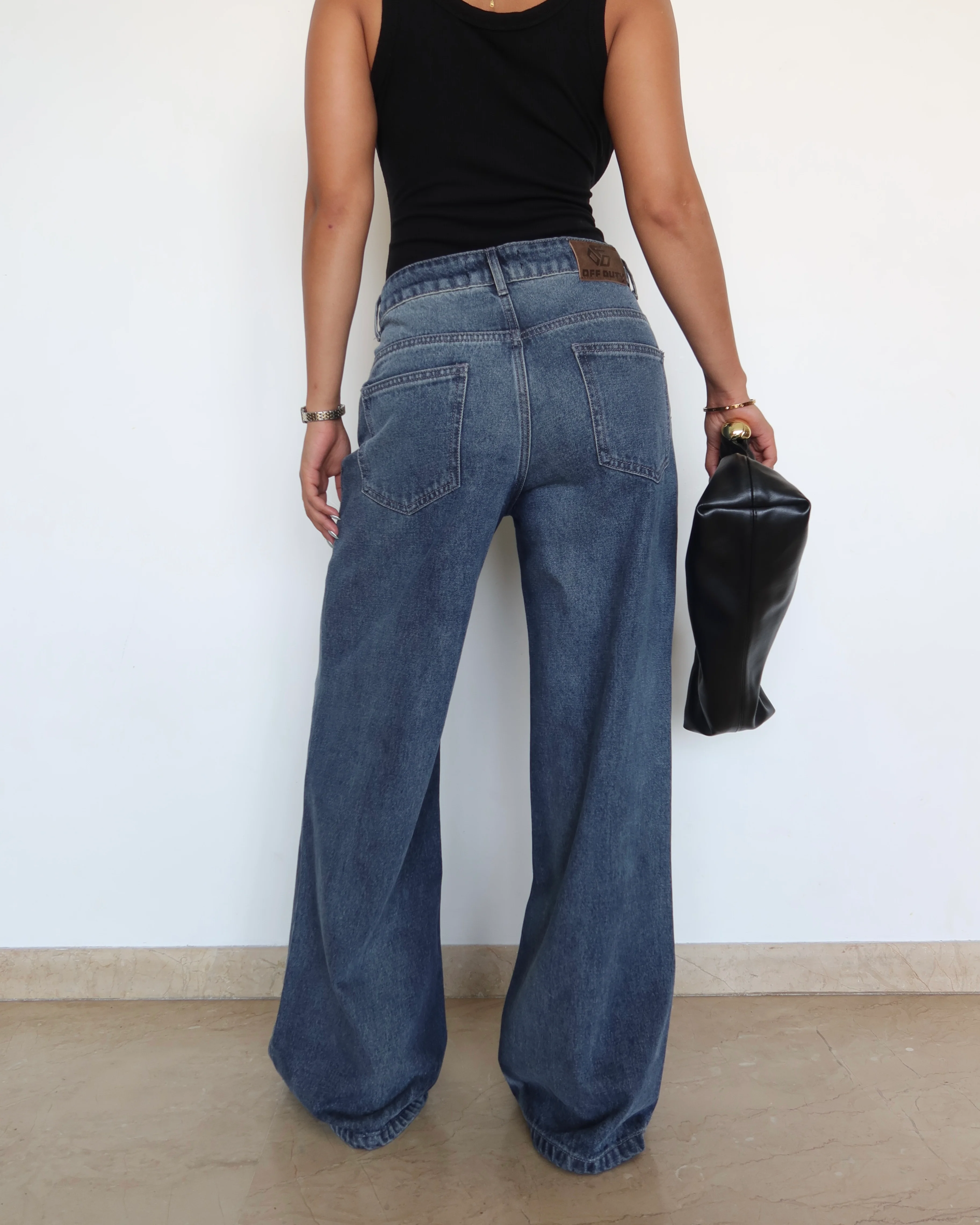 Blue Brushed Wide Leg Jeans - Image 5