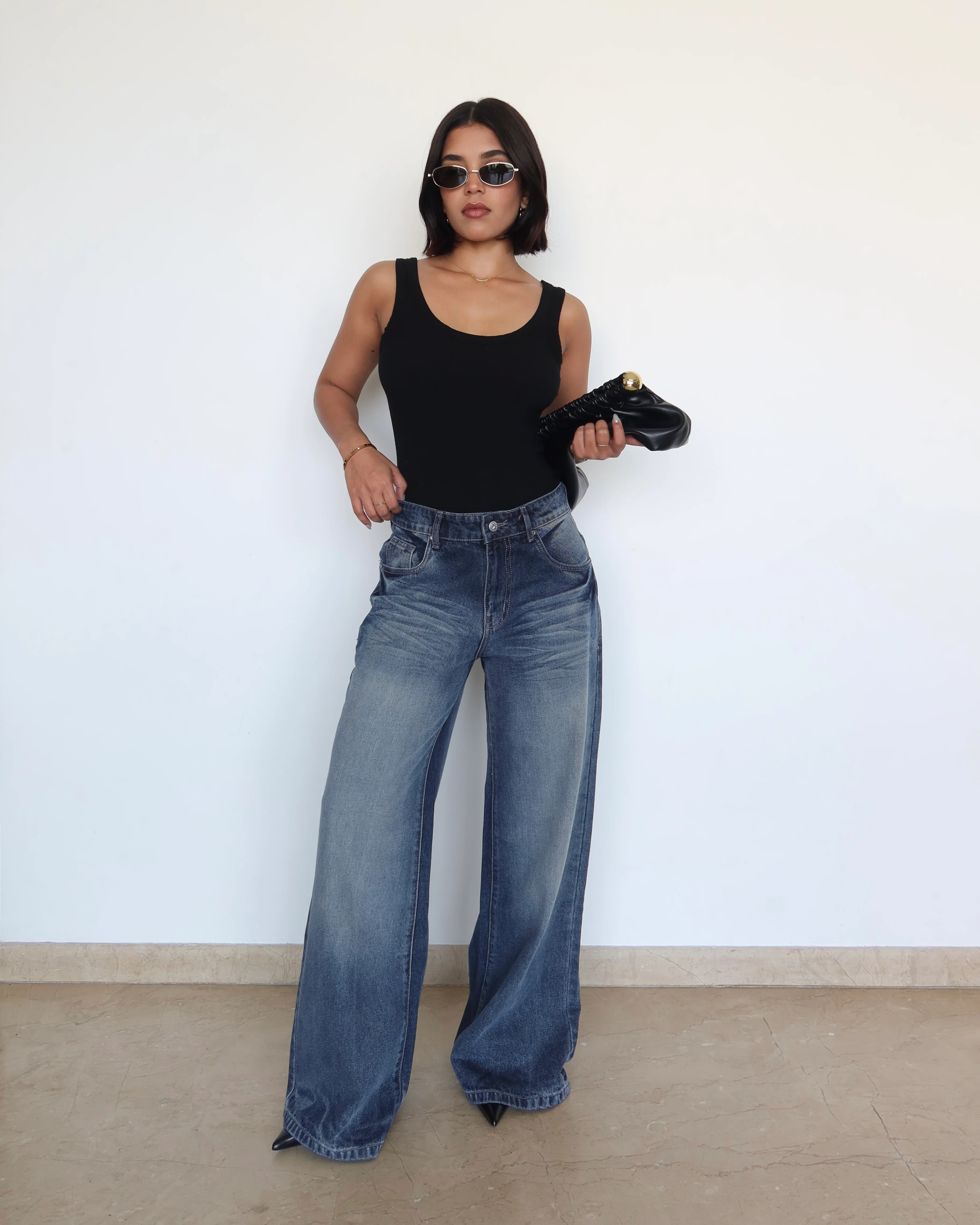 Blue Brushed Wide Leg Jeans - Image 6
