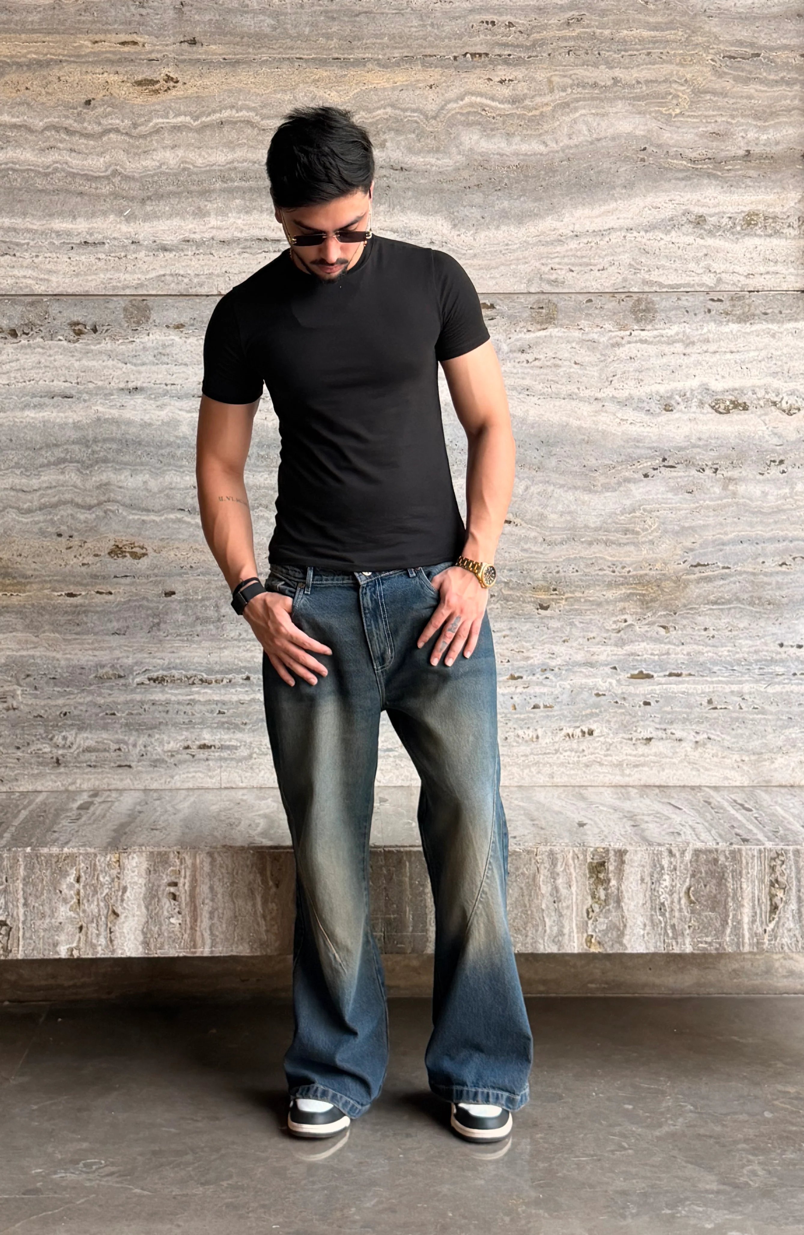 Blue Scar Straight A Line Jeans - Image 5