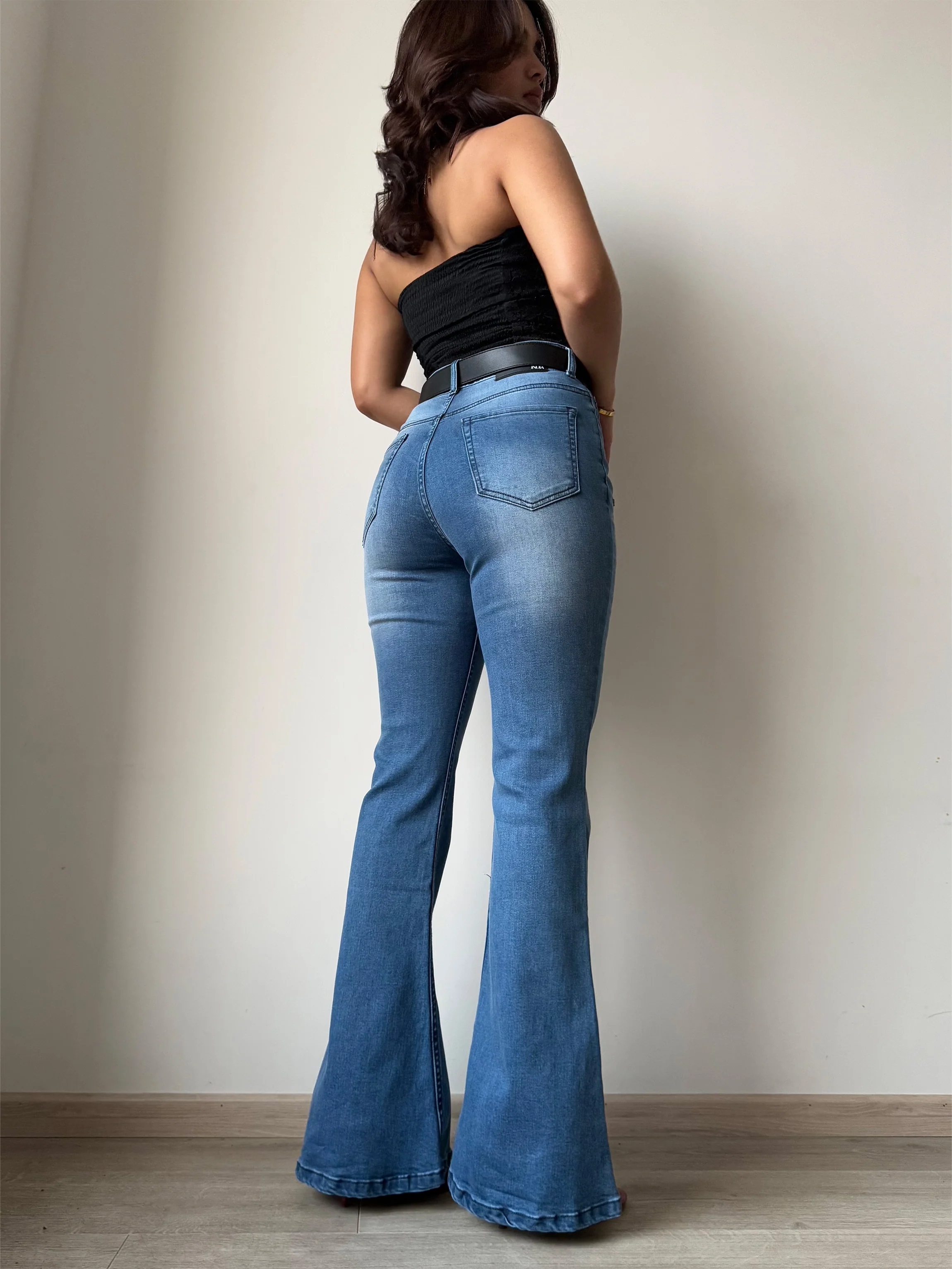 Blue Slim Fit Flared Bottom Jeans - Image 5