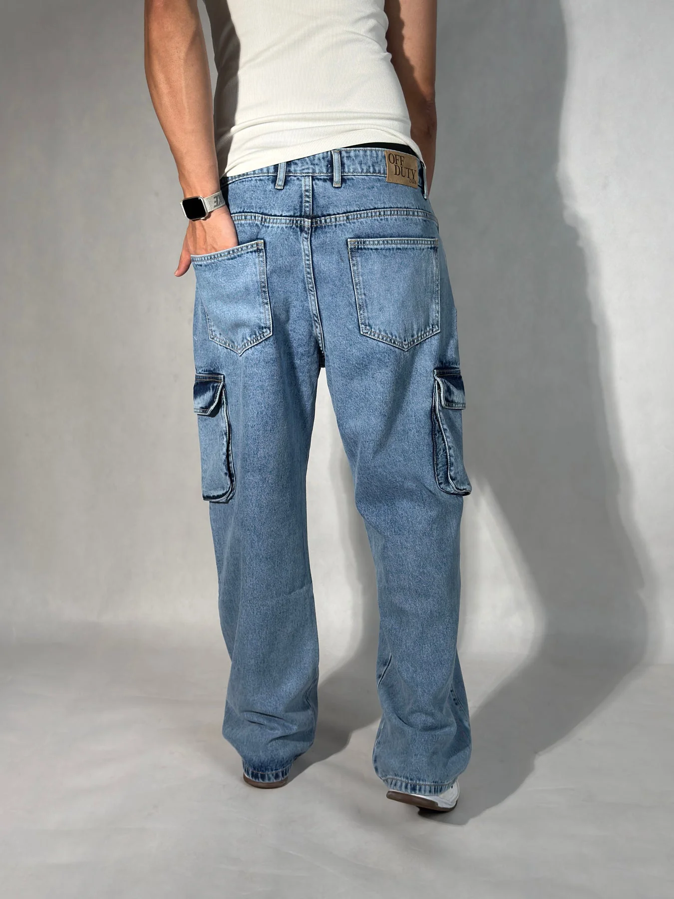 Blue Stone Wash Baggy Fit Cargo Men Jeans - Image 3