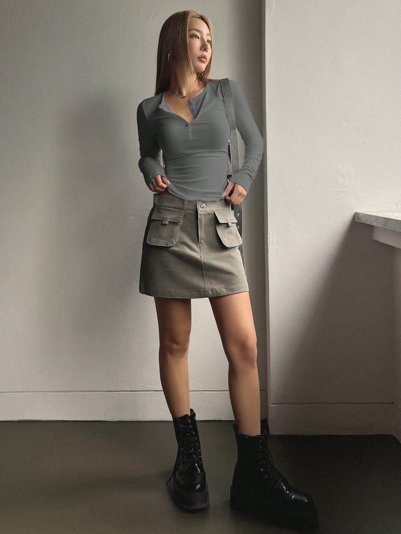 Bodycon Henley Rib Top - Image 12