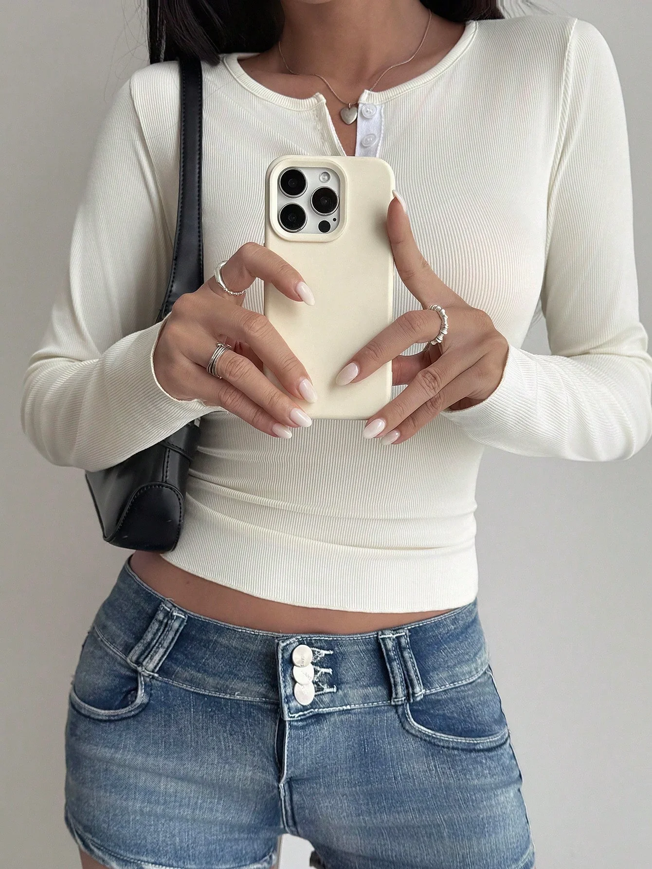 Bodycon Henley Rib Top - Image 8