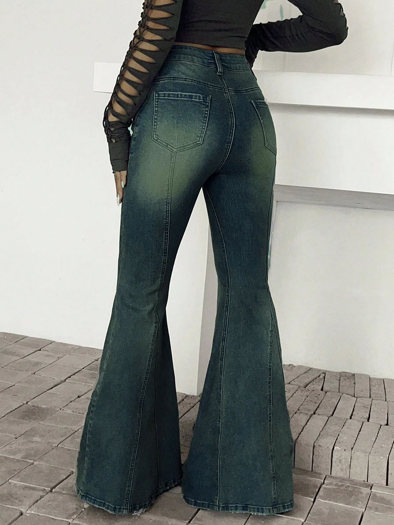 Bohemian Feels Raw Hem Stretch Flare Jeans - Image 10