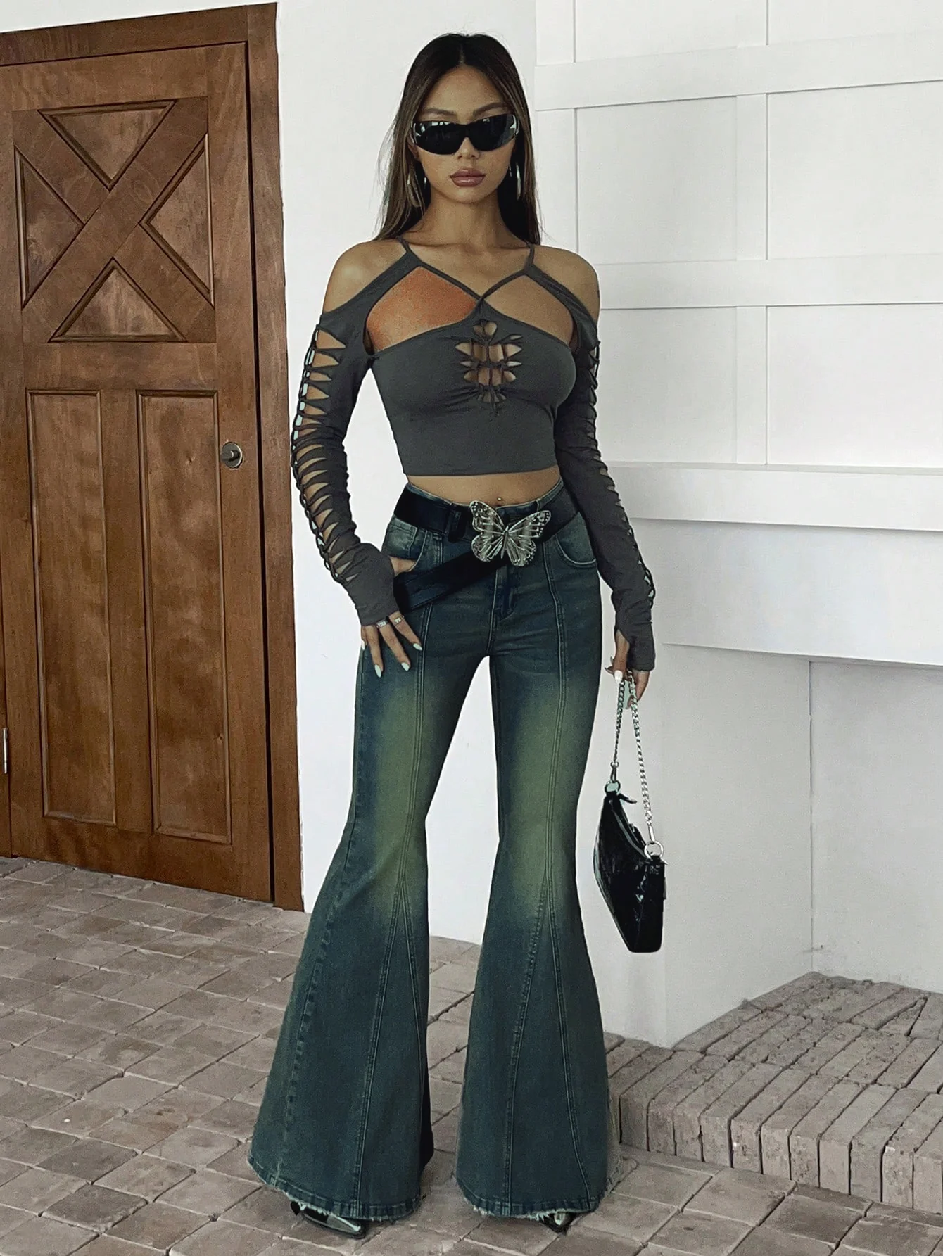 Bohemian Feels Raw Hem Stretch Flare Jeans - Image 11