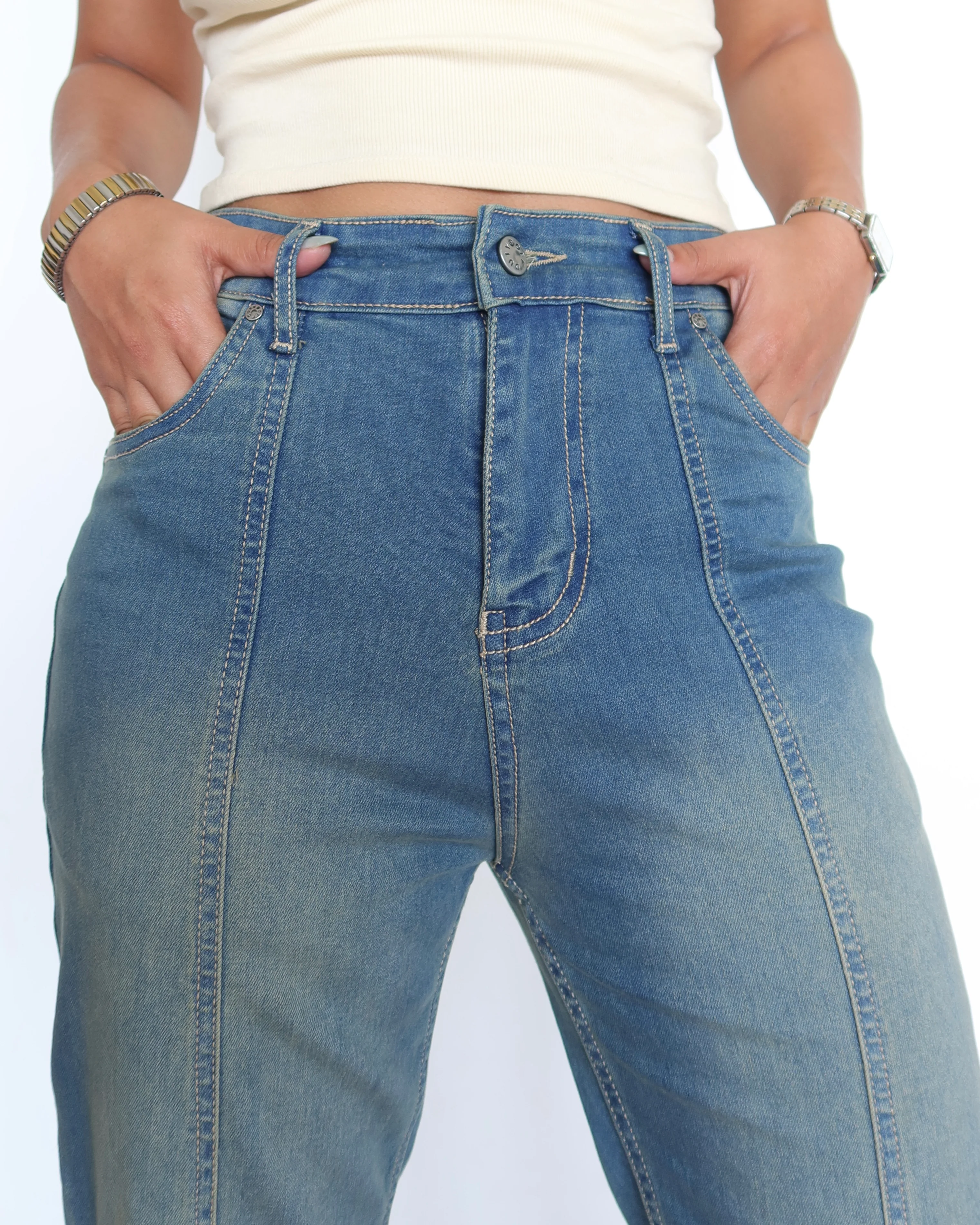Bohemian Feels Raw Hem Stretch Flare Jeans - Image 3