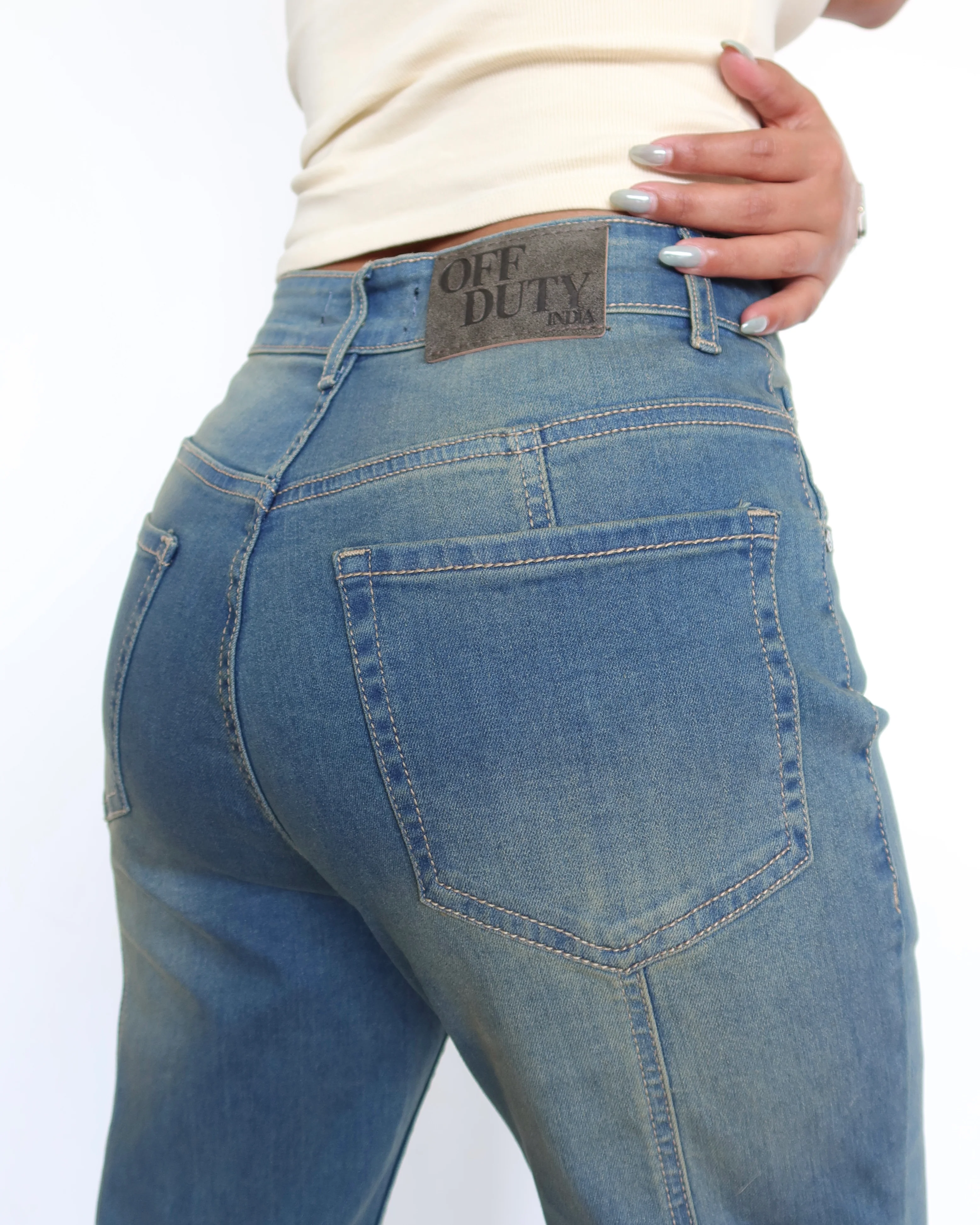 Bohemian Feels Raw Hem Stretch Flare Jeans - Image 4