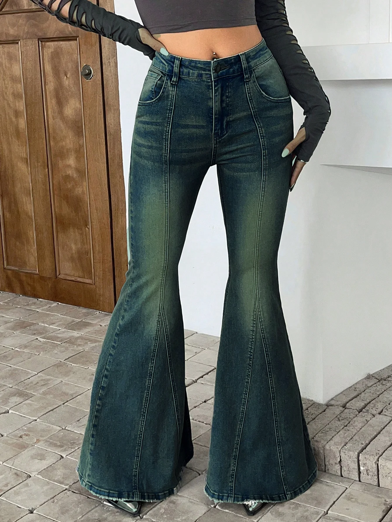 Bohemian Feels Raw Hem Stretch Flare Jeans - Image 8