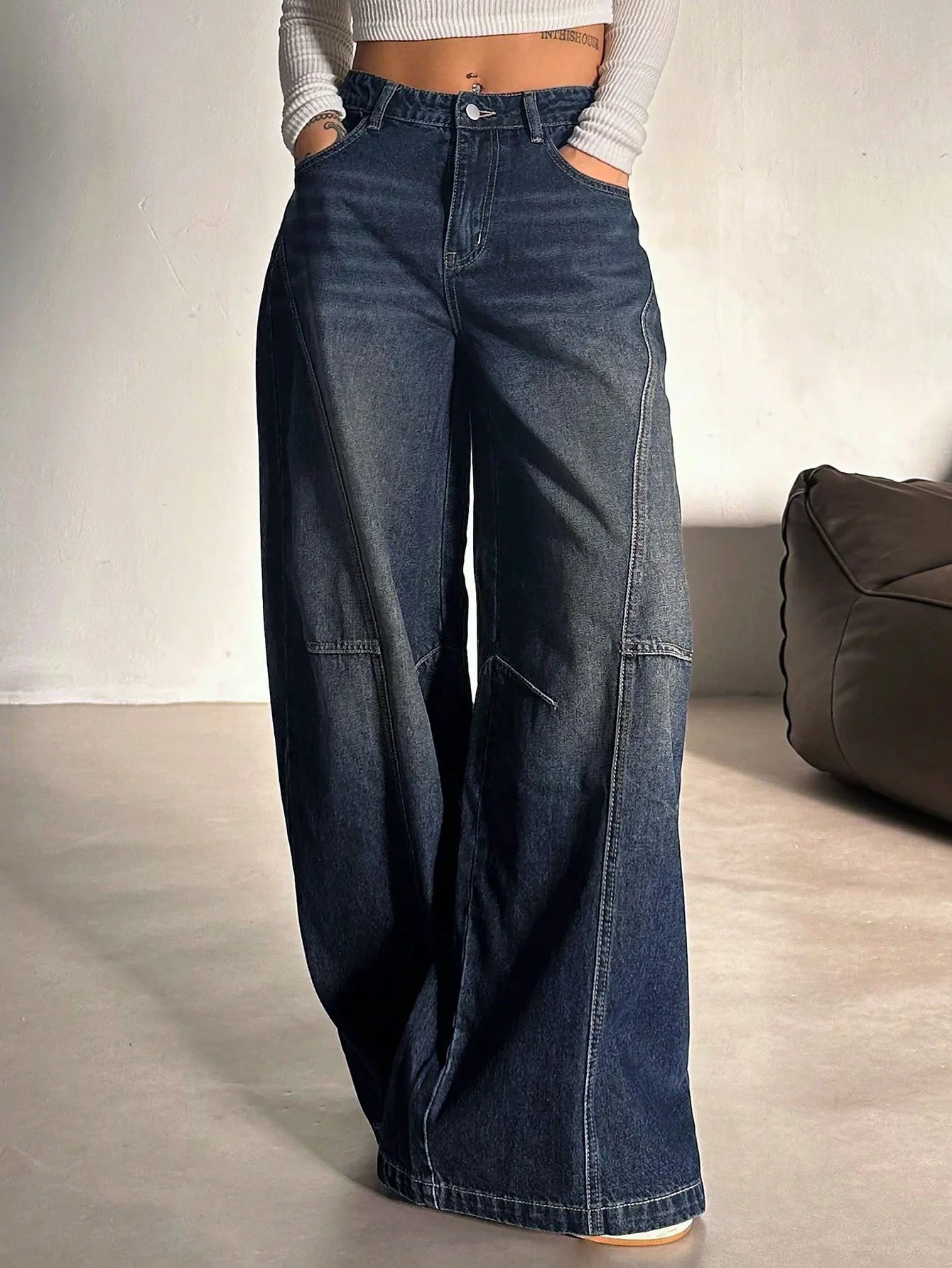Bold Streak Pannel Wide Leg Jeans - Image 4