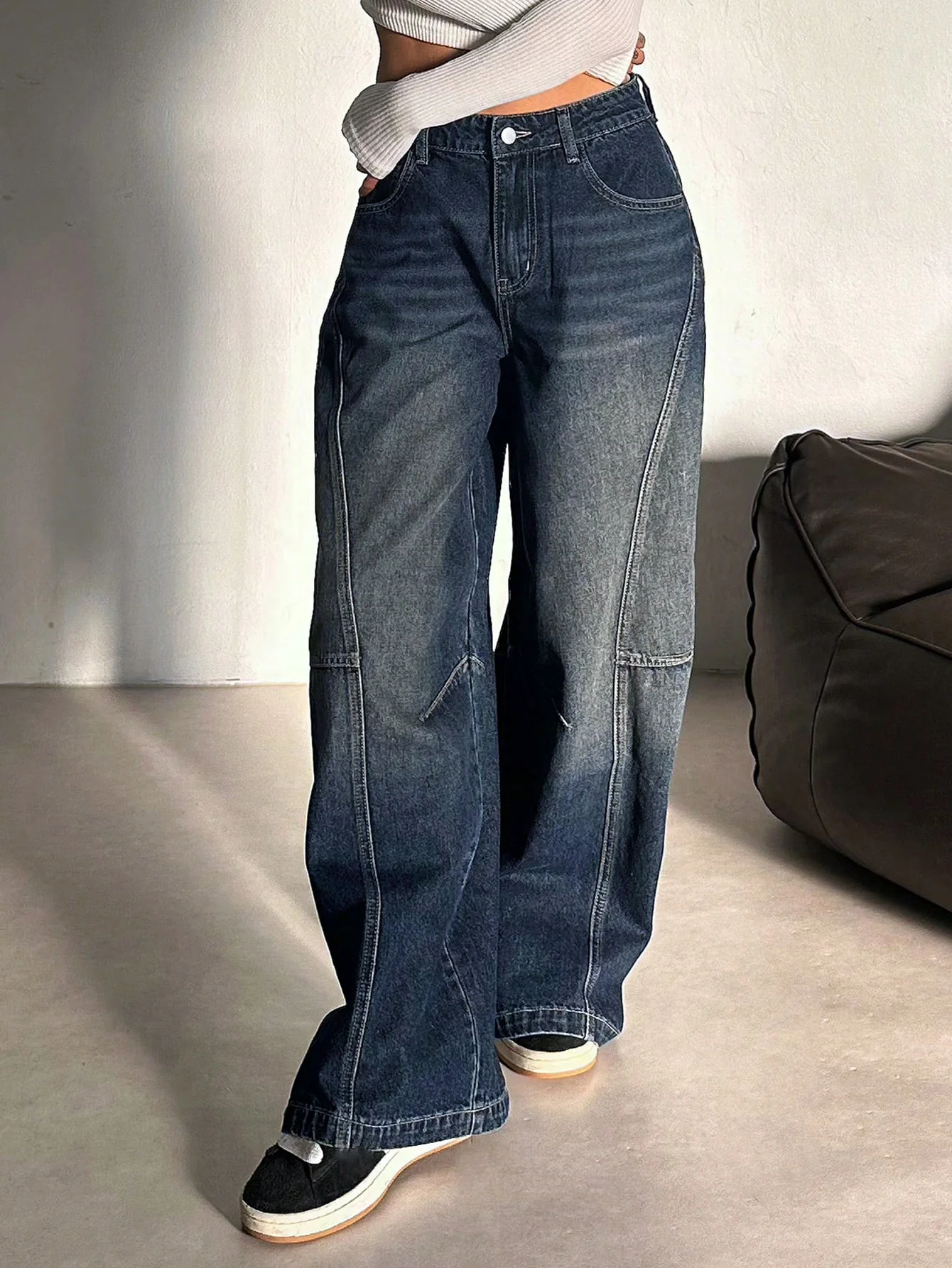 Bold Streak Pannel Wide Leg Jeans - Image 7