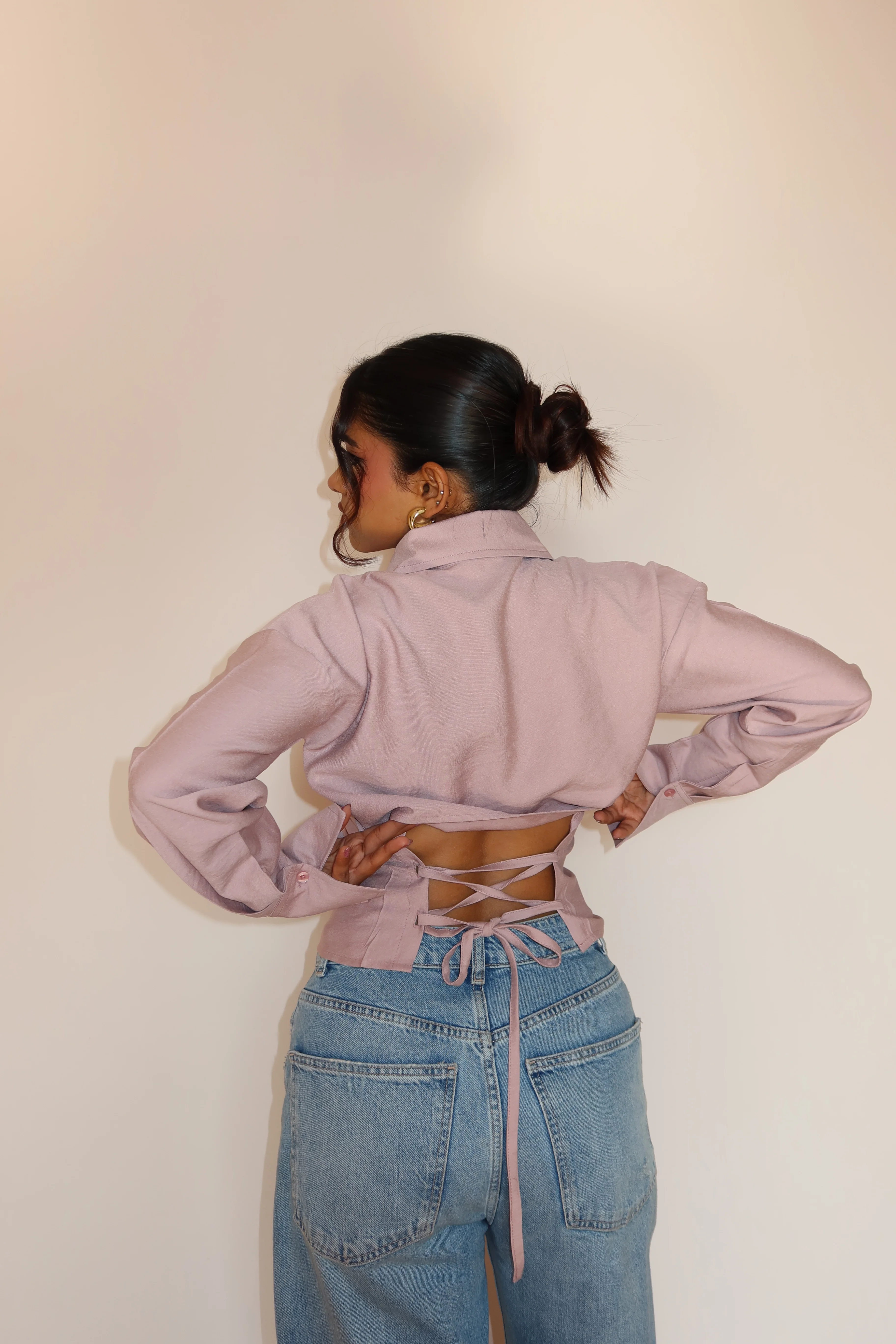 Boyfriend Oversized Tie Up Shirt - Image 11