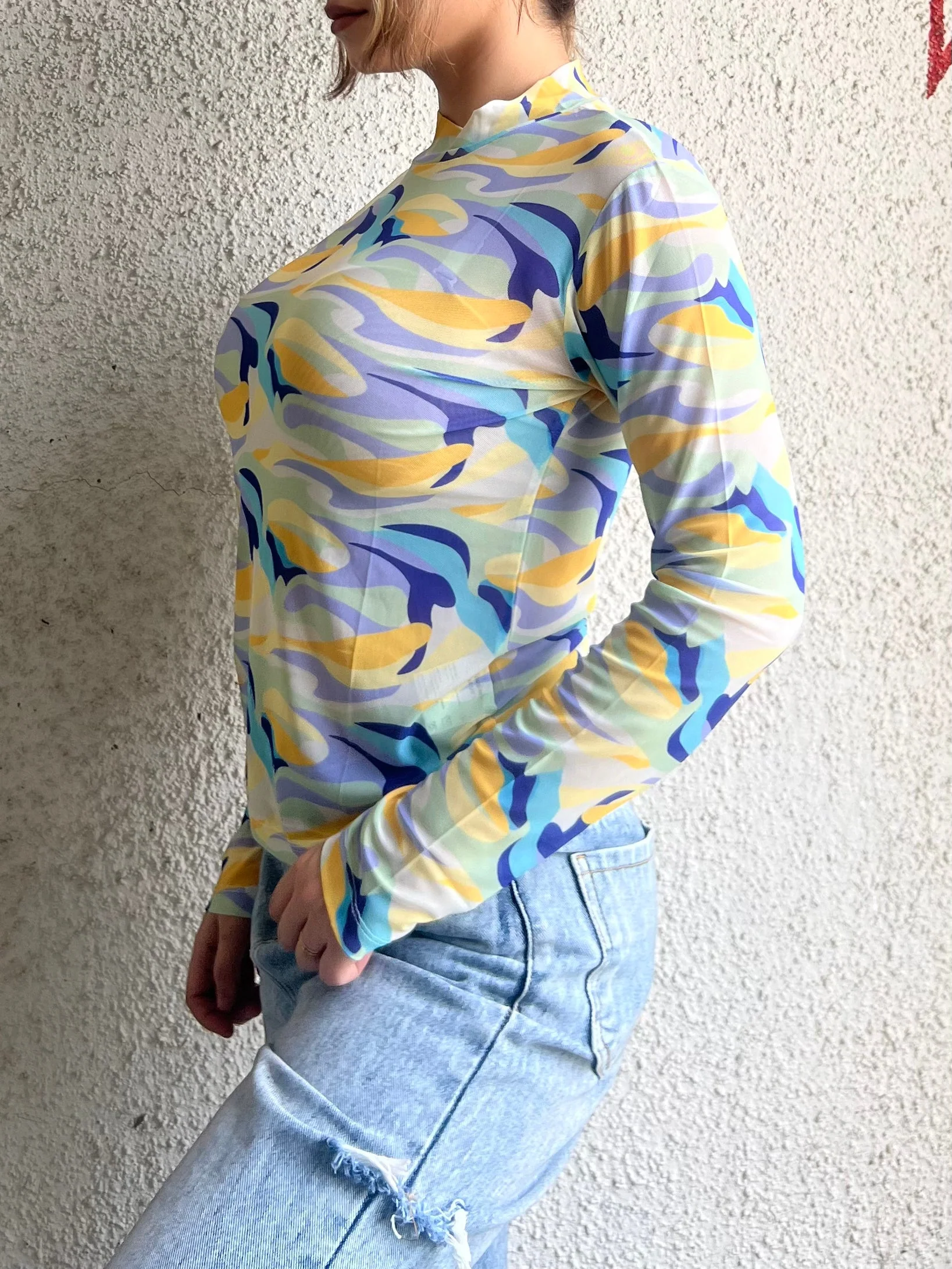 Bright Colorful Camouflage Mesh Top - Image 3