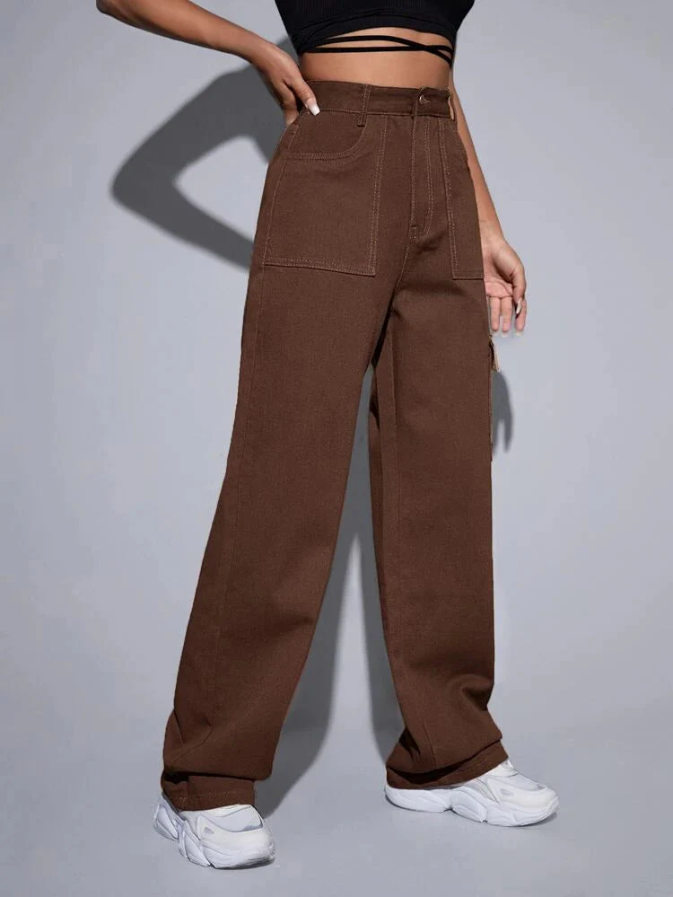 Brunette Brown Baggy Fit Cargo Jeans - Image 3