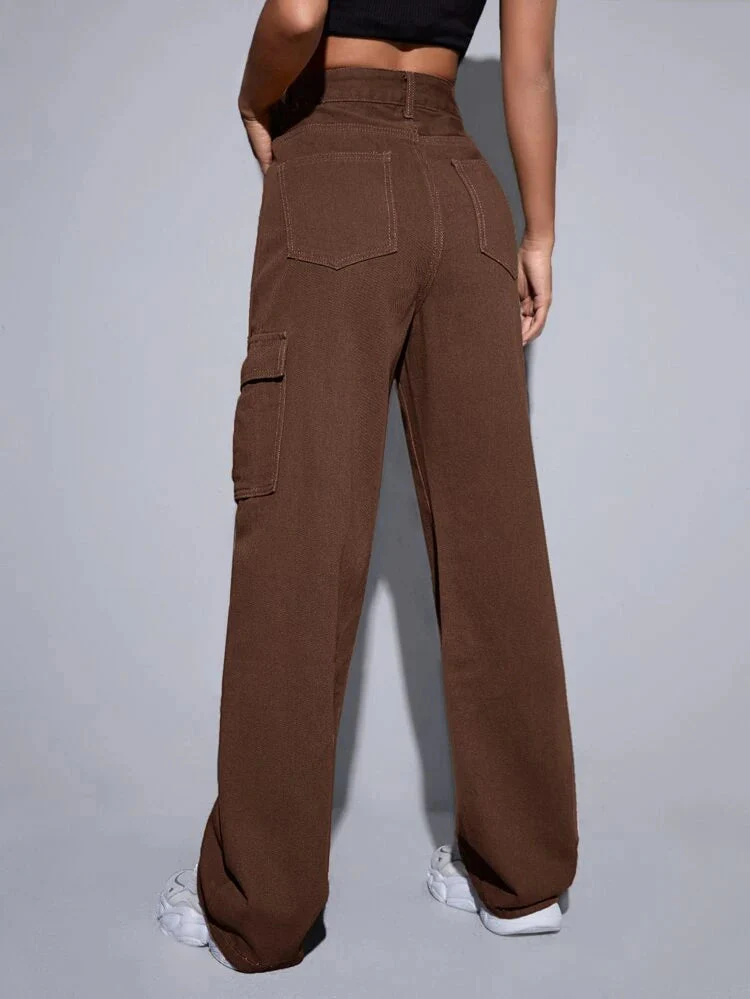 Brunette Brown Baggy Fit Cargo Jeans - Image 5