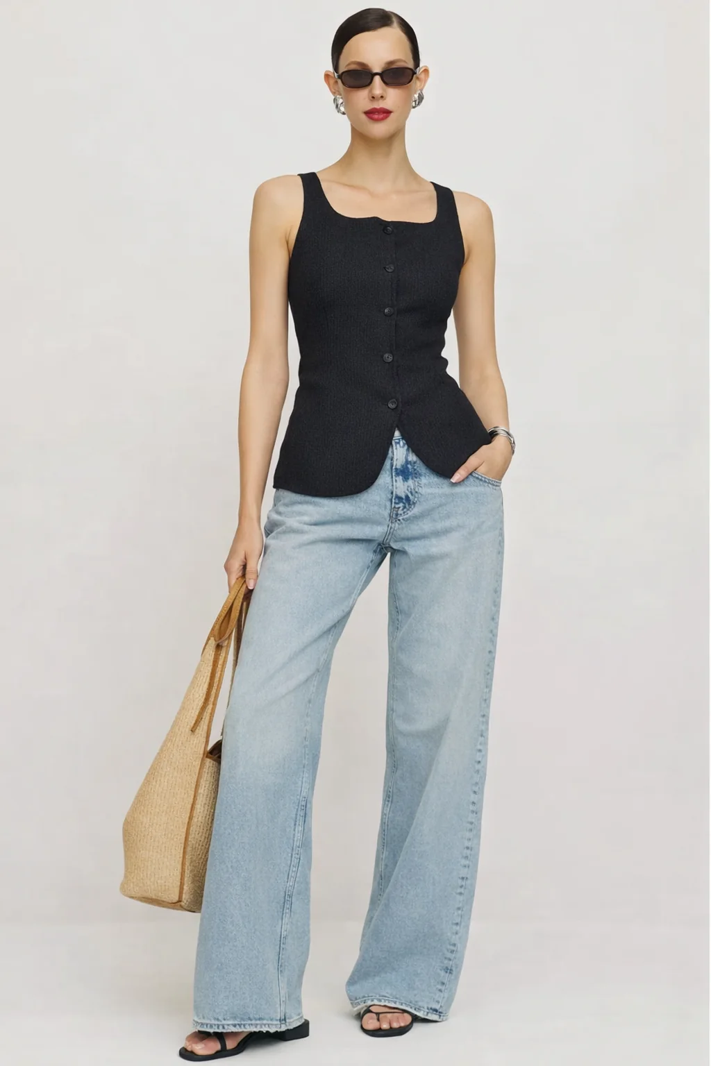 Camelia Button Details Vest Top - Image 8