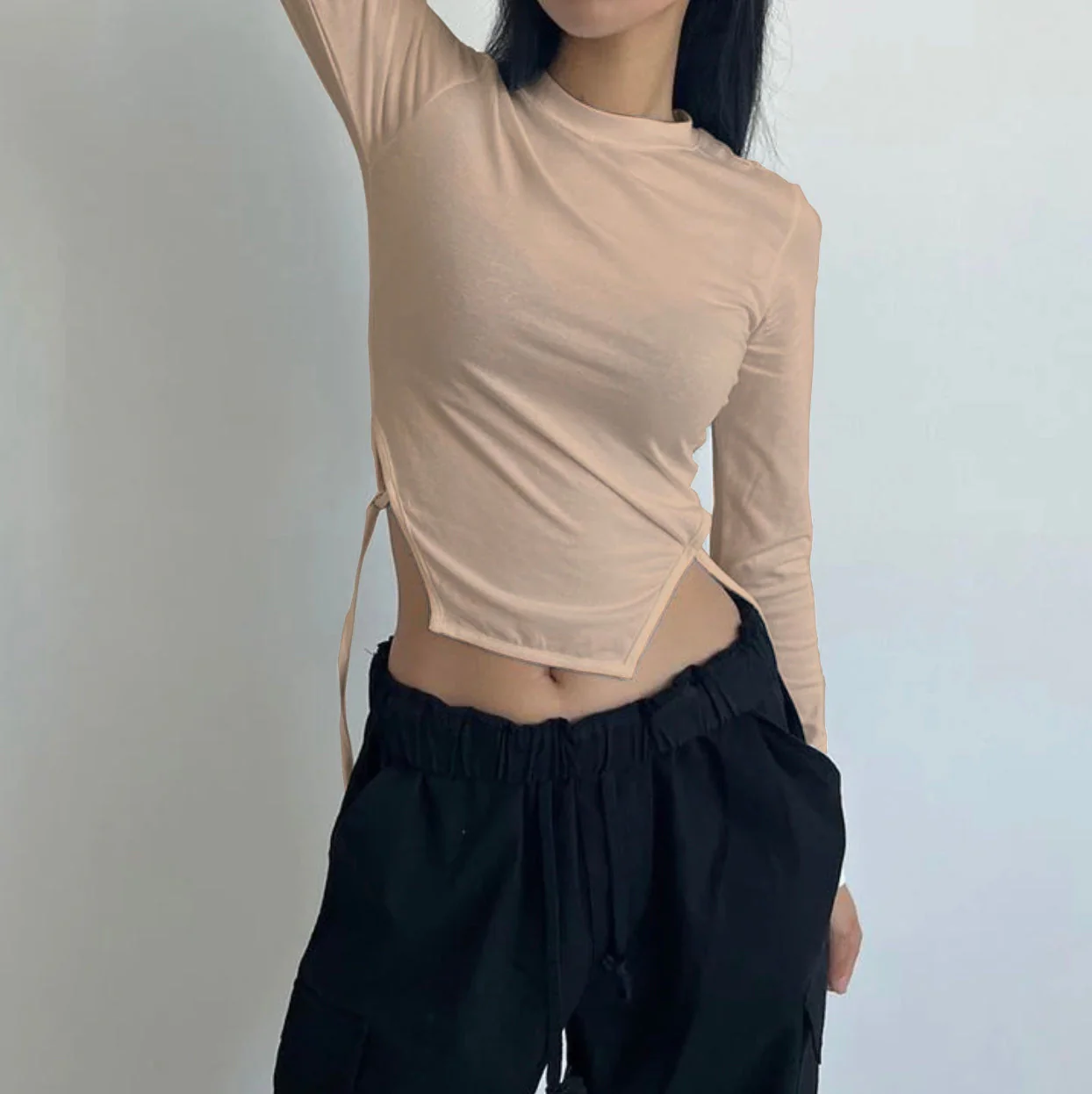 Casual Korean Asymmetrical Hem Full Sleeve Top - Image 3
