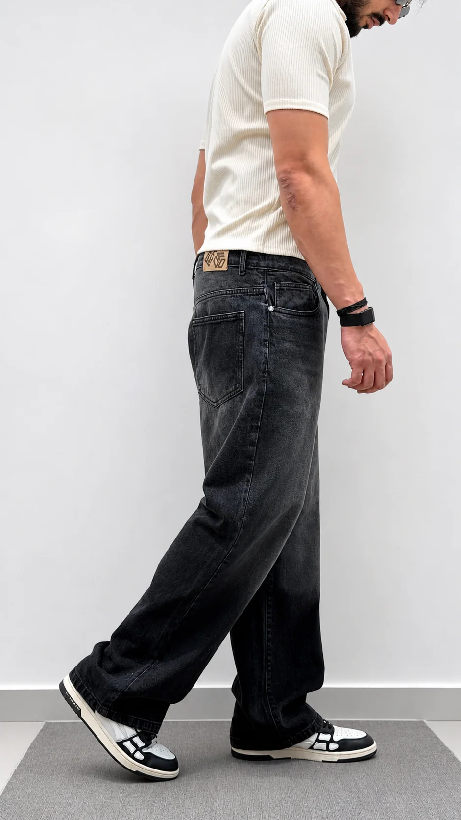 Charcoal Raw Wash Baggy Fit Jeans - Image 2