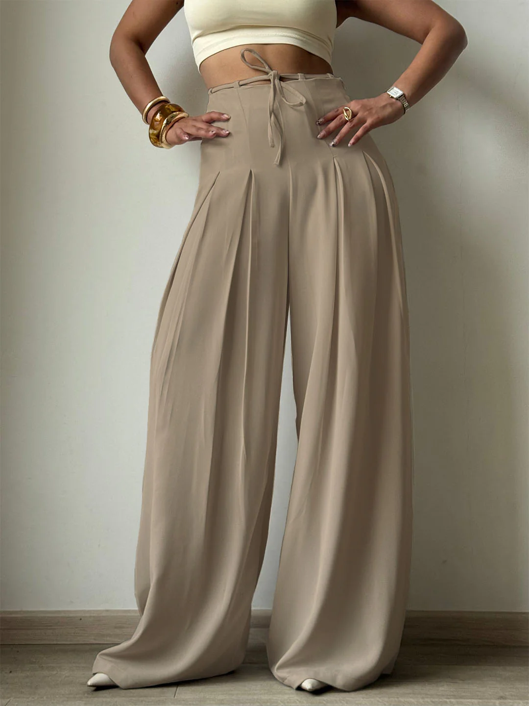 Cinched Drawstring Wide Leg Pants - Image 22
