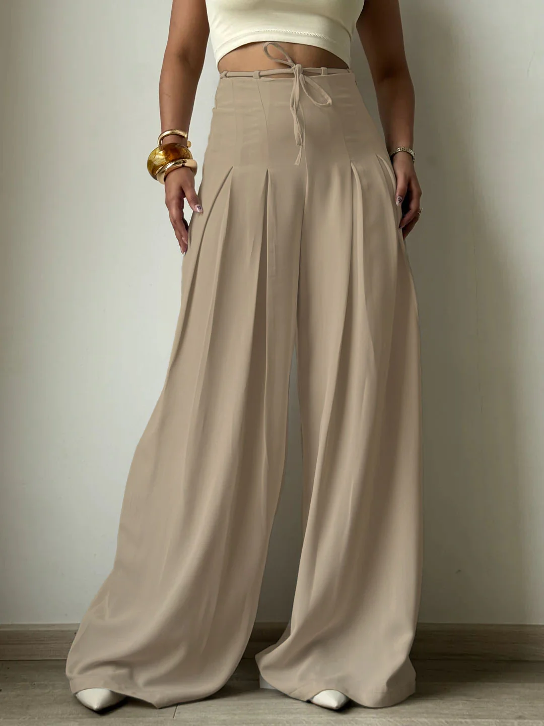 Cinched Drawstring Wide Leg Pants - Image 25