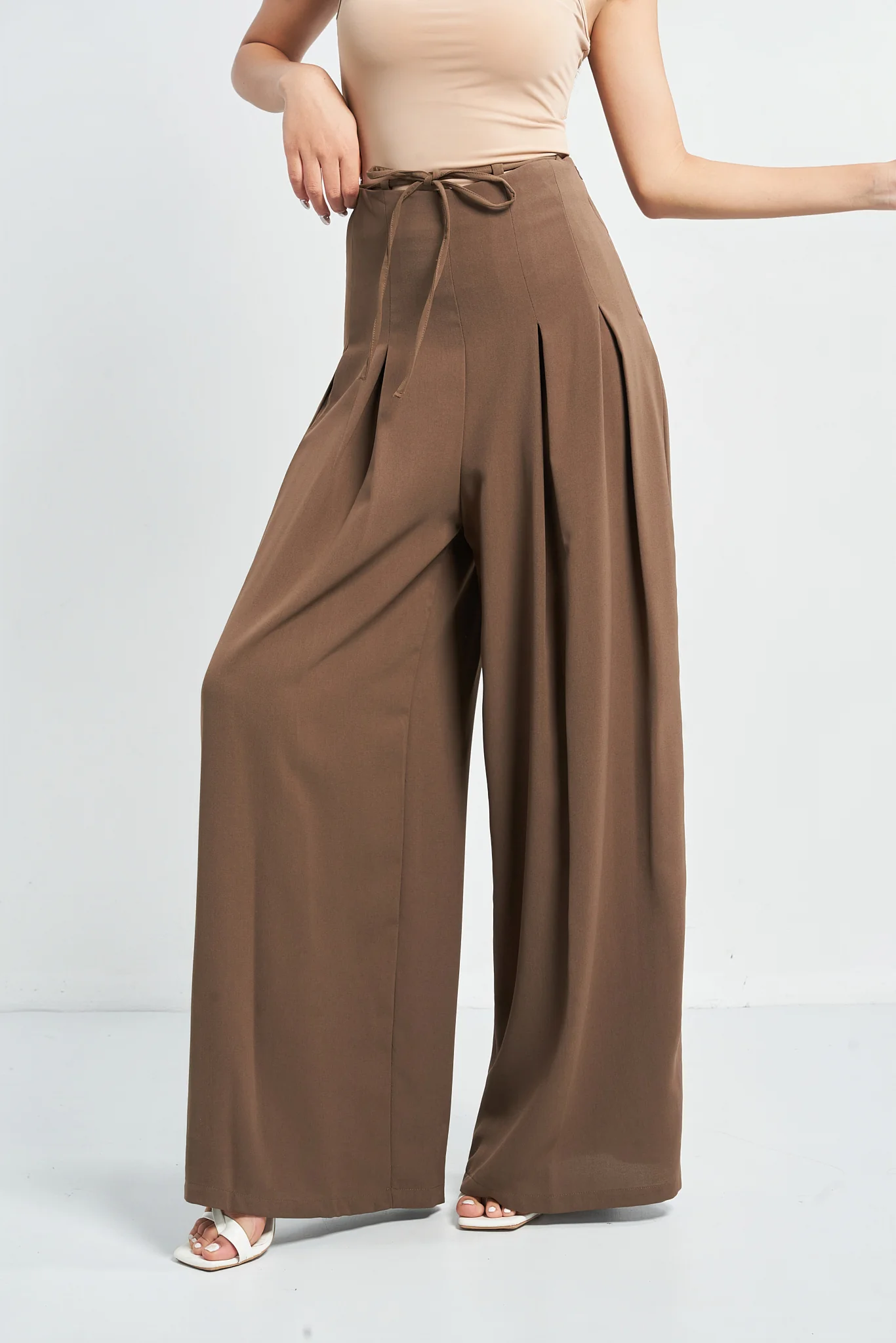 Cinched Drawstring Wide Leg Pants - Image 8
