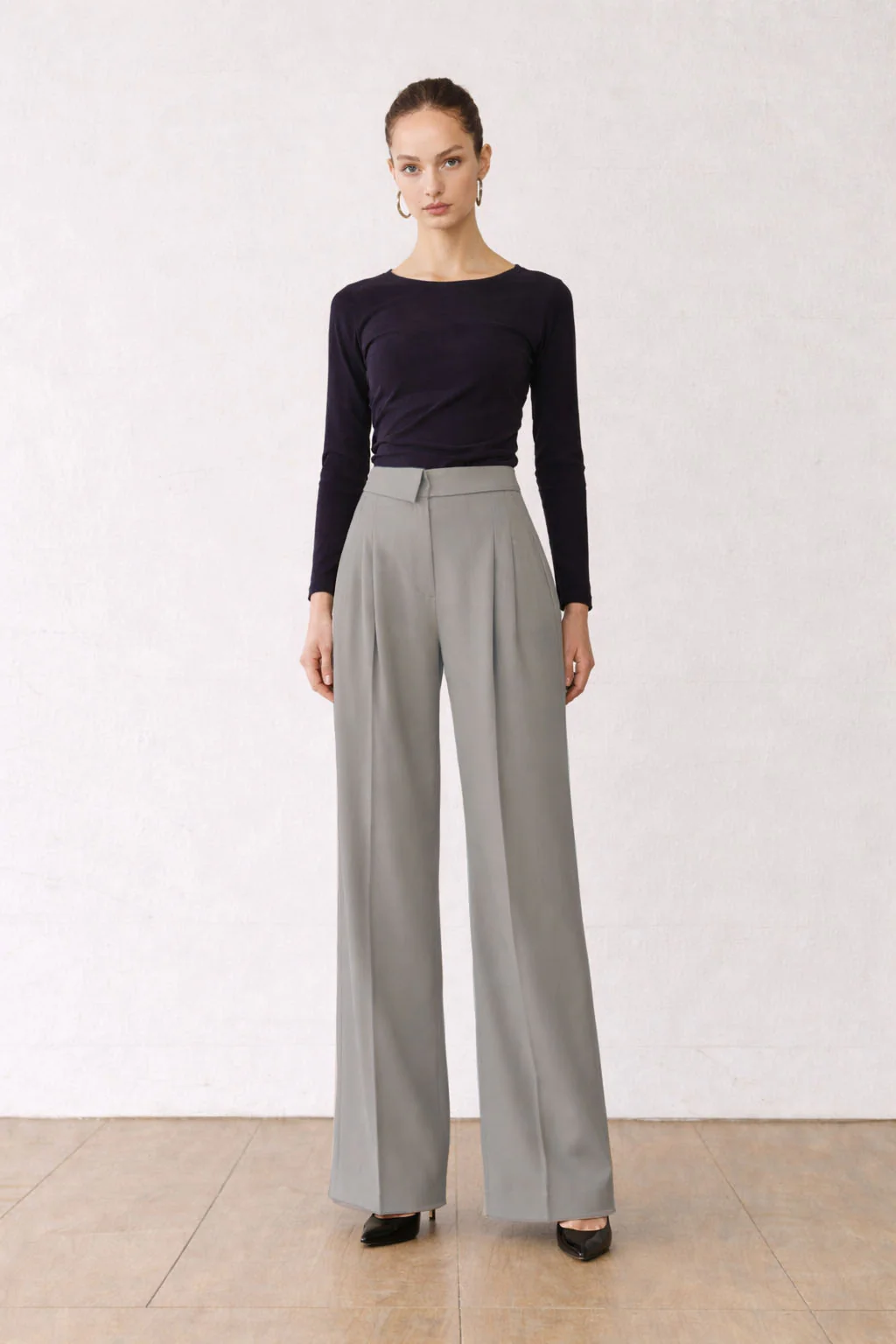 Clean Collar Waist Pleated Trousers - Image 4
