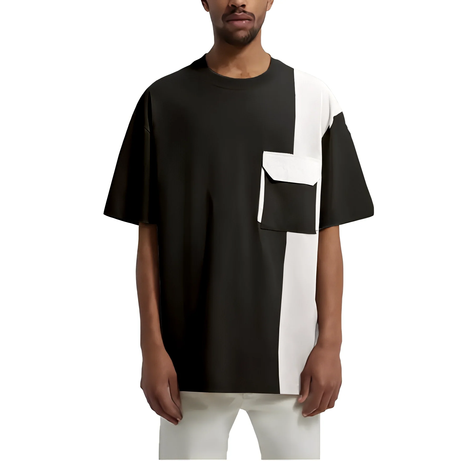 Color Block Front Pocket Short Sleeve T Shirt - Image 3