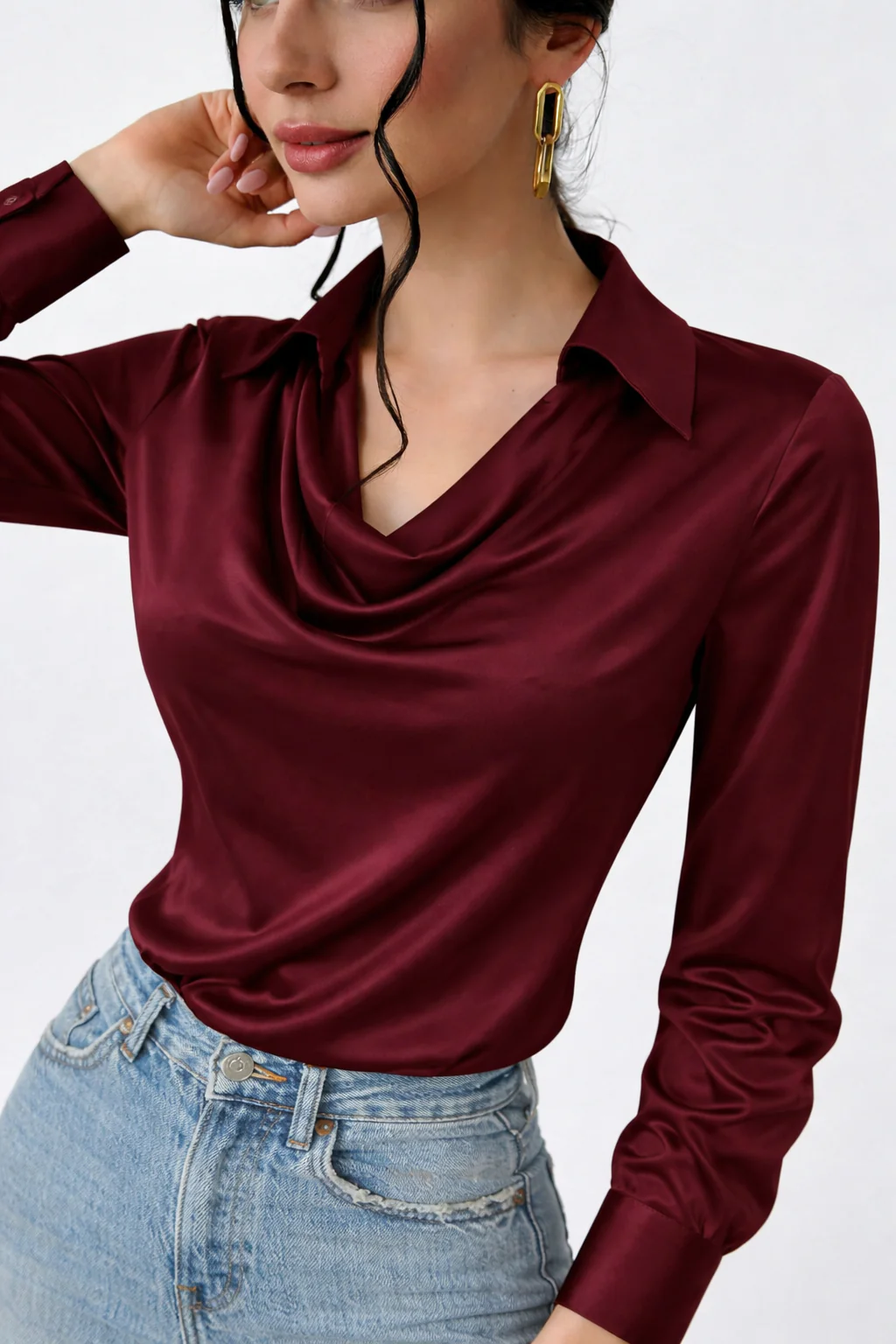 Cowl Neck Collared Blouse - Image 14