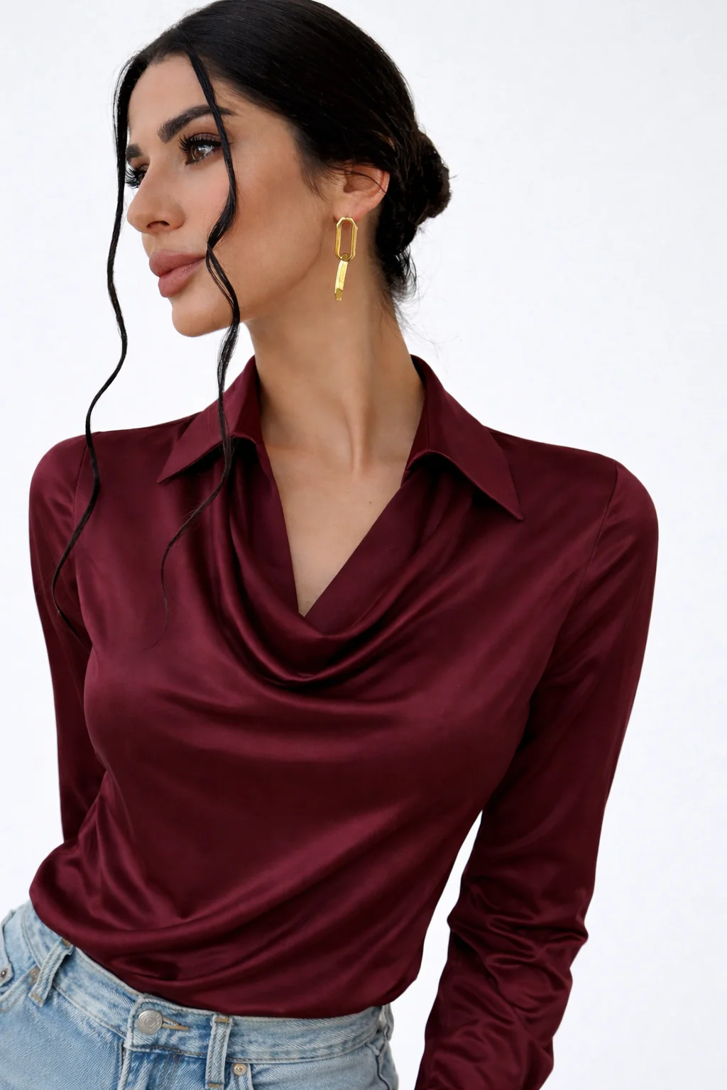 Cowl Neck Collared Blouse - Image 15