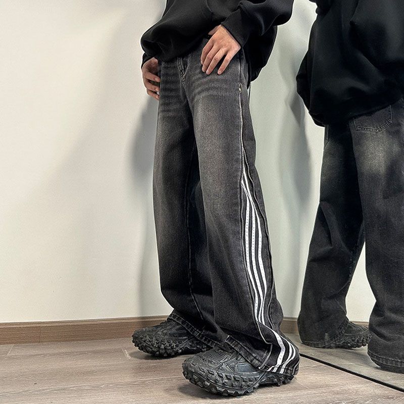 Crazy Stripes Zipper Vintage Jeans - Image 4