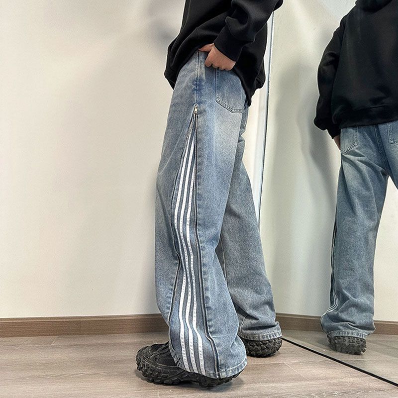 Crazy Stripes Zipper Vintage Jeans - Image 5
