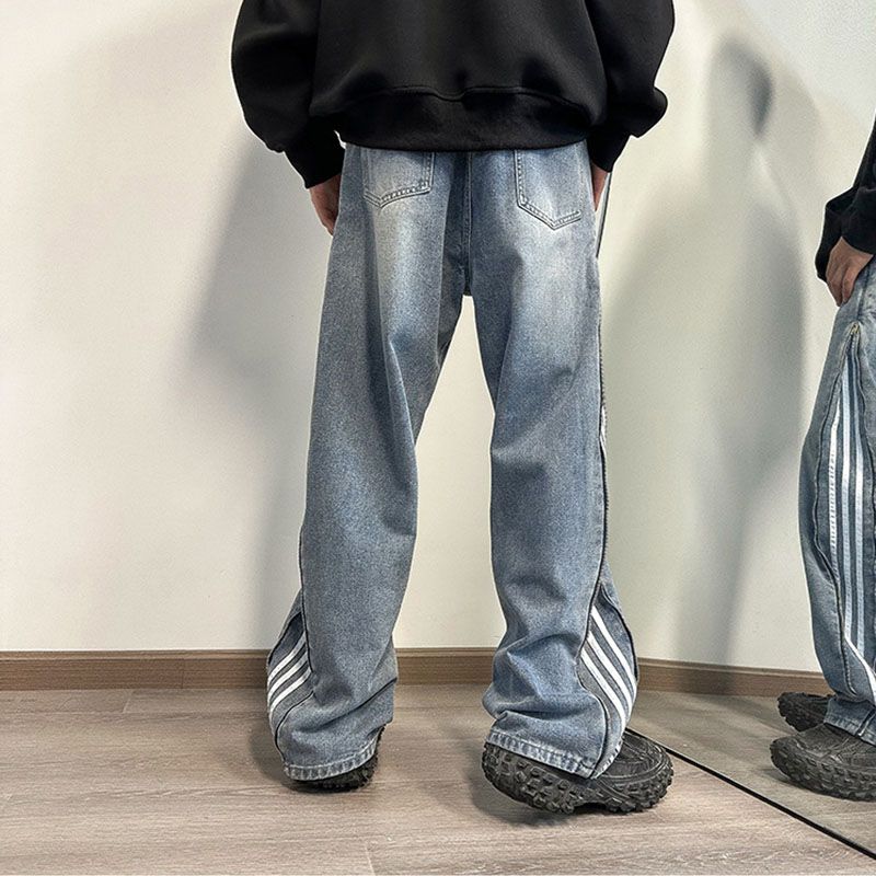Crazy Stripes Zipper Vintage Jeans - Image 6