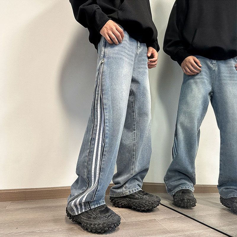 Crazy Stripes Zipper Vintage Jeans - Image 9