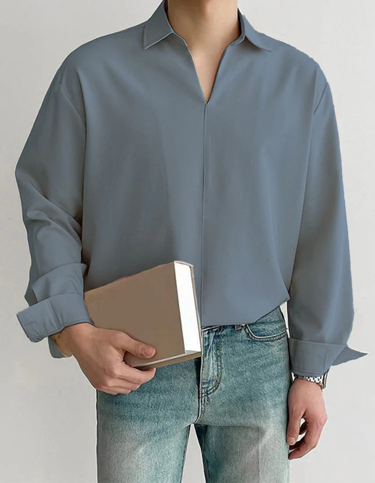 Daily Loose Solid Color Long Sleeved Shirt - Image 9