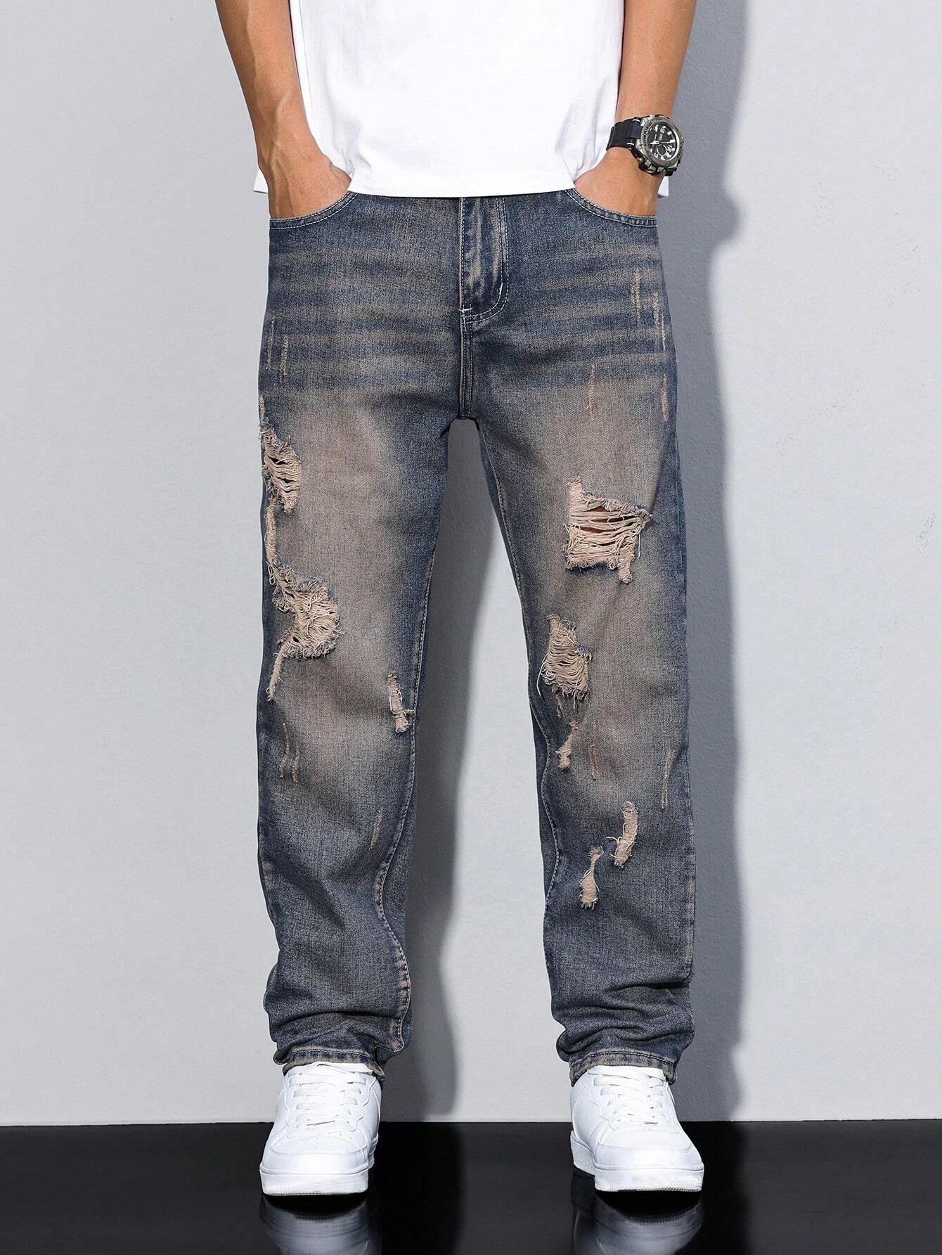 Damage Blue Straight Fit Jeans - Image 4